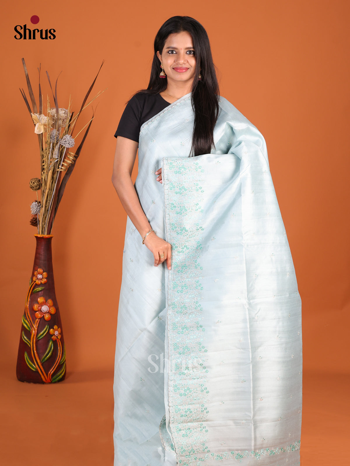 Light Blue - Semi Rawsilk Saree