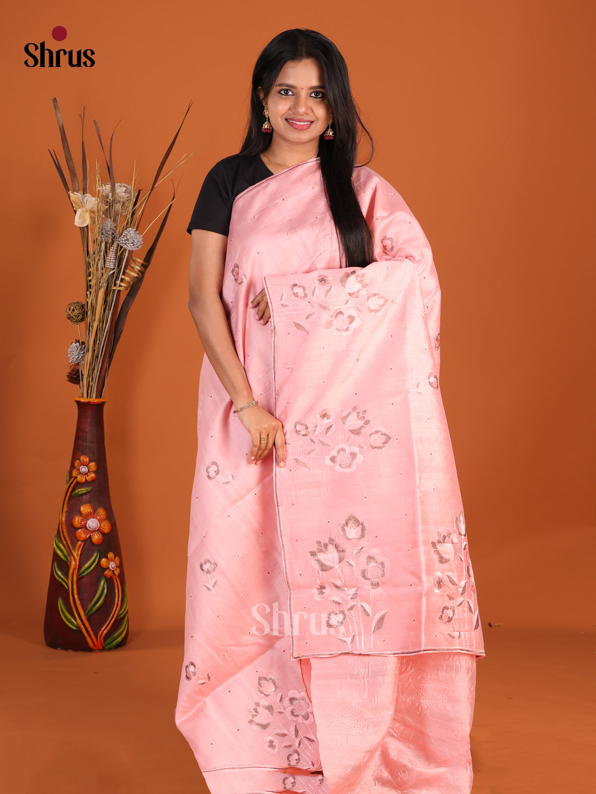 Pink - Semi Rawsilk Saree - Shop on Shrus.com