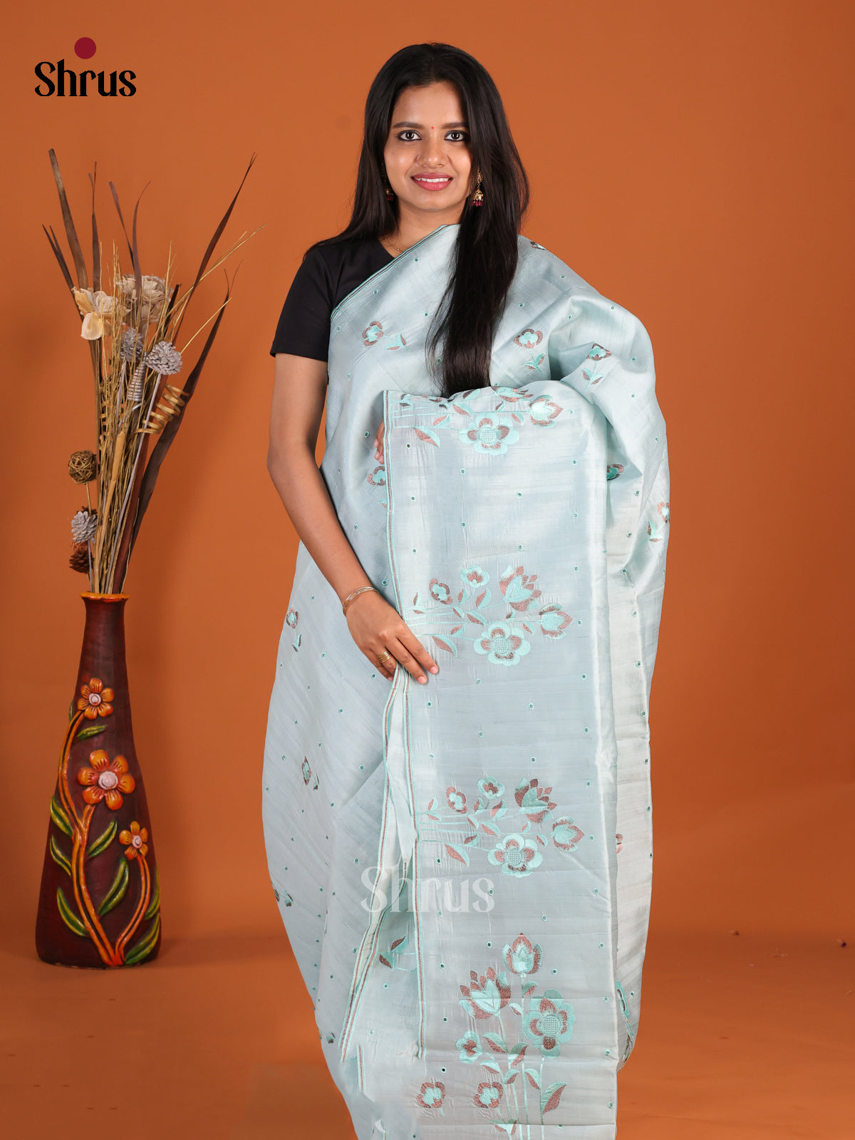 Ice Blue - Semi Rawsilk Saree