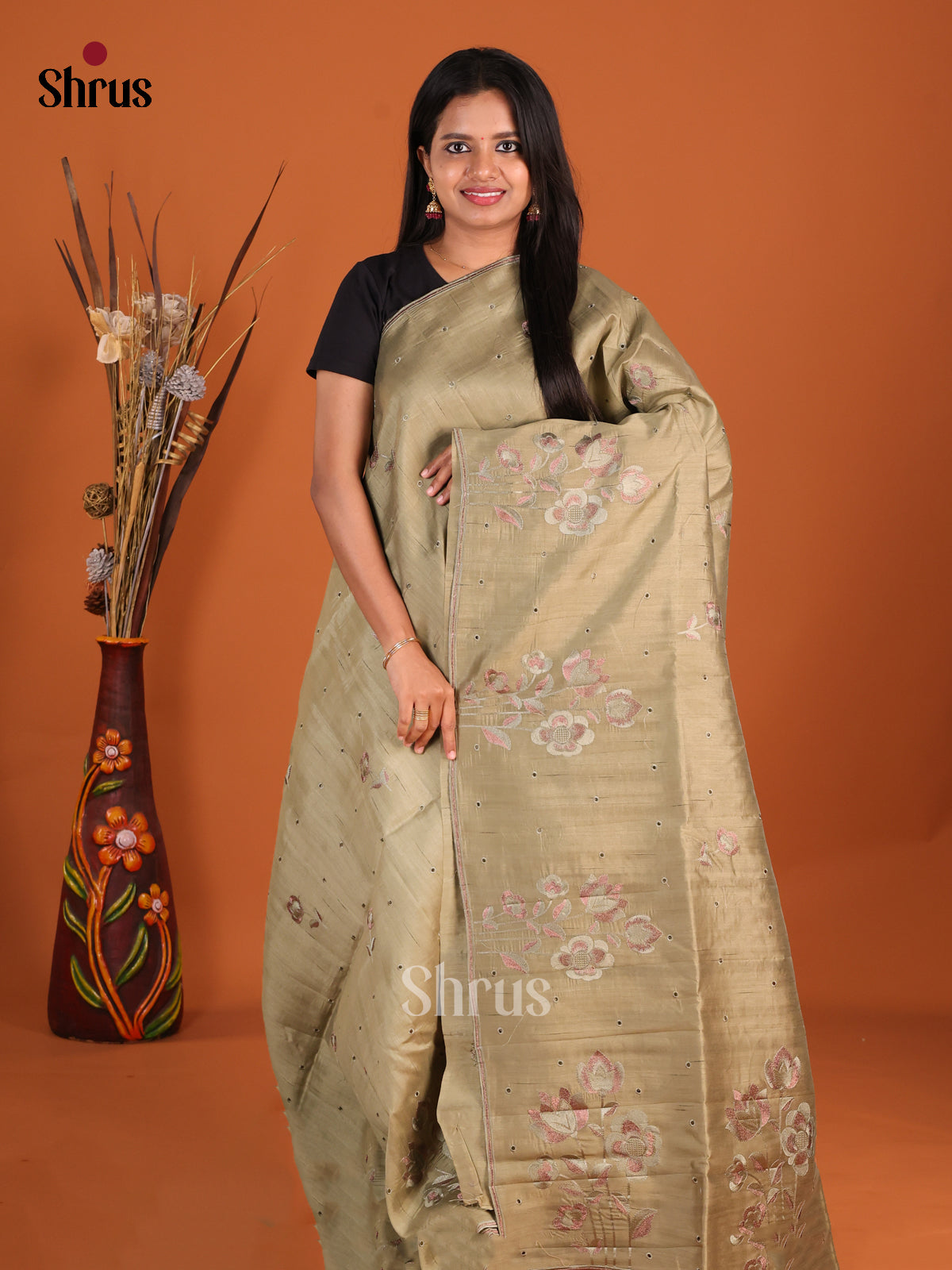 DHS18417 - Semi Rawsilk Saree - Shop on Shrus.com