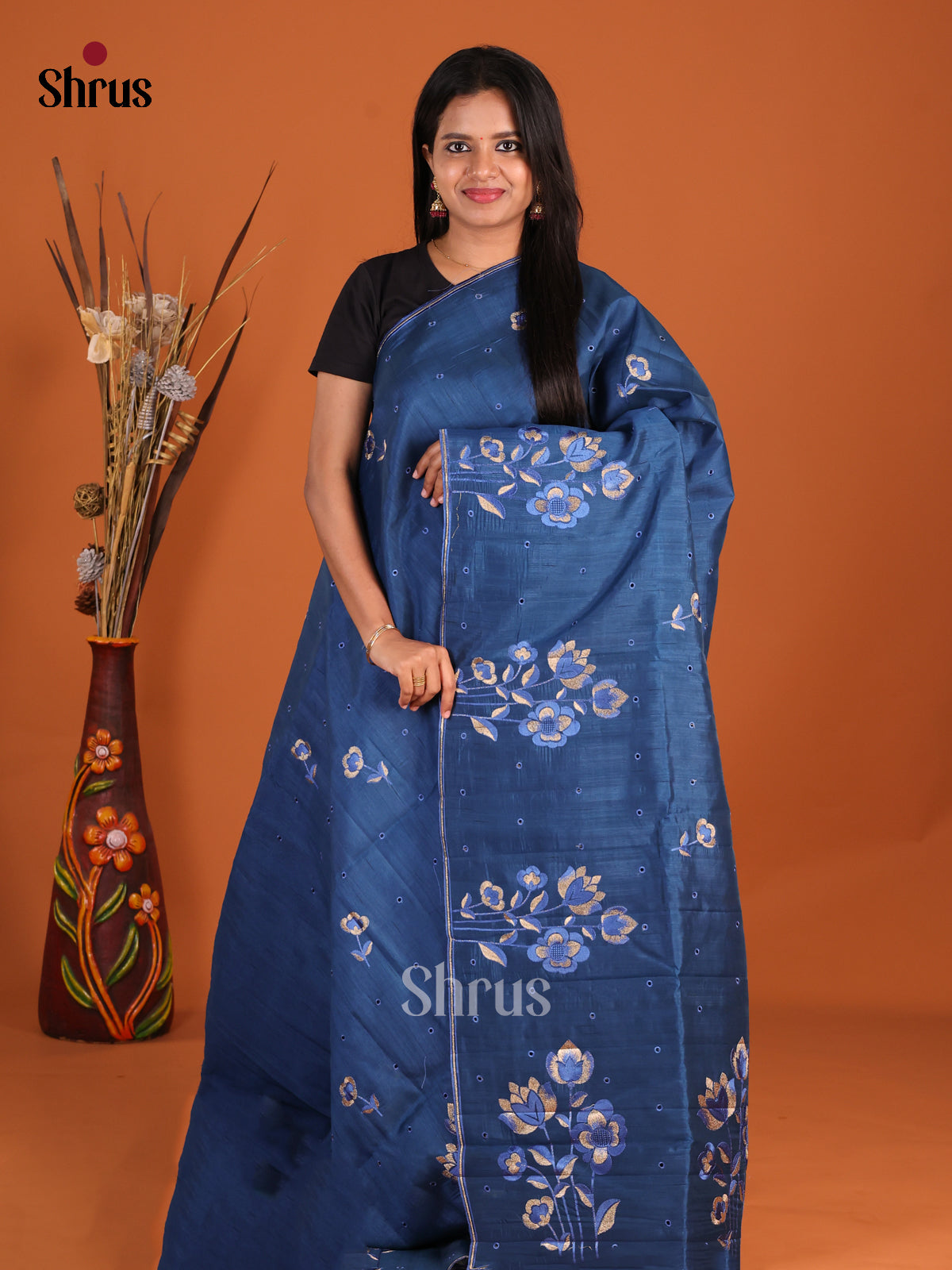 Blue - Semi Rawsilk Saree
