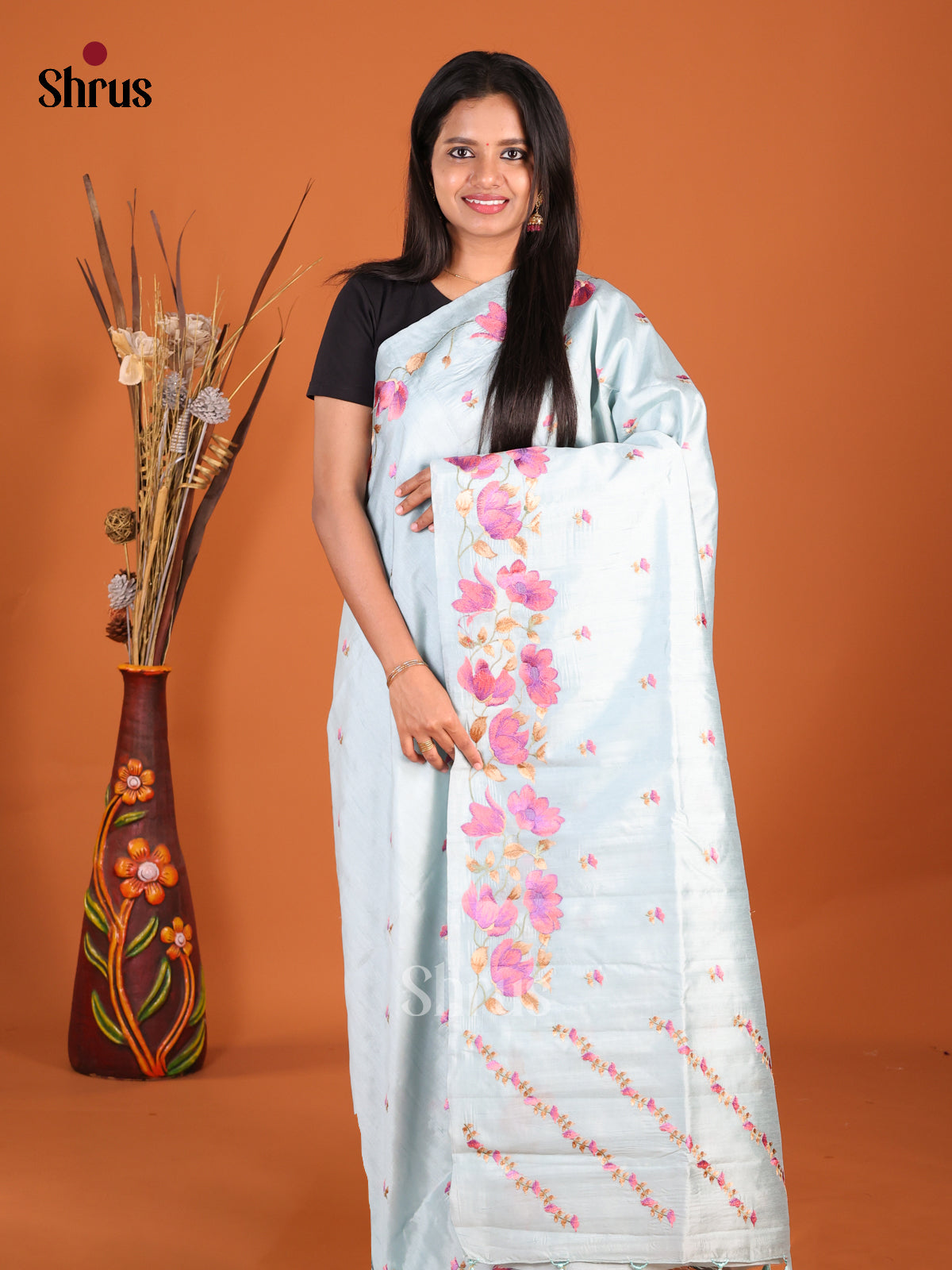 Light Blue - Semi Rawsilk Saree