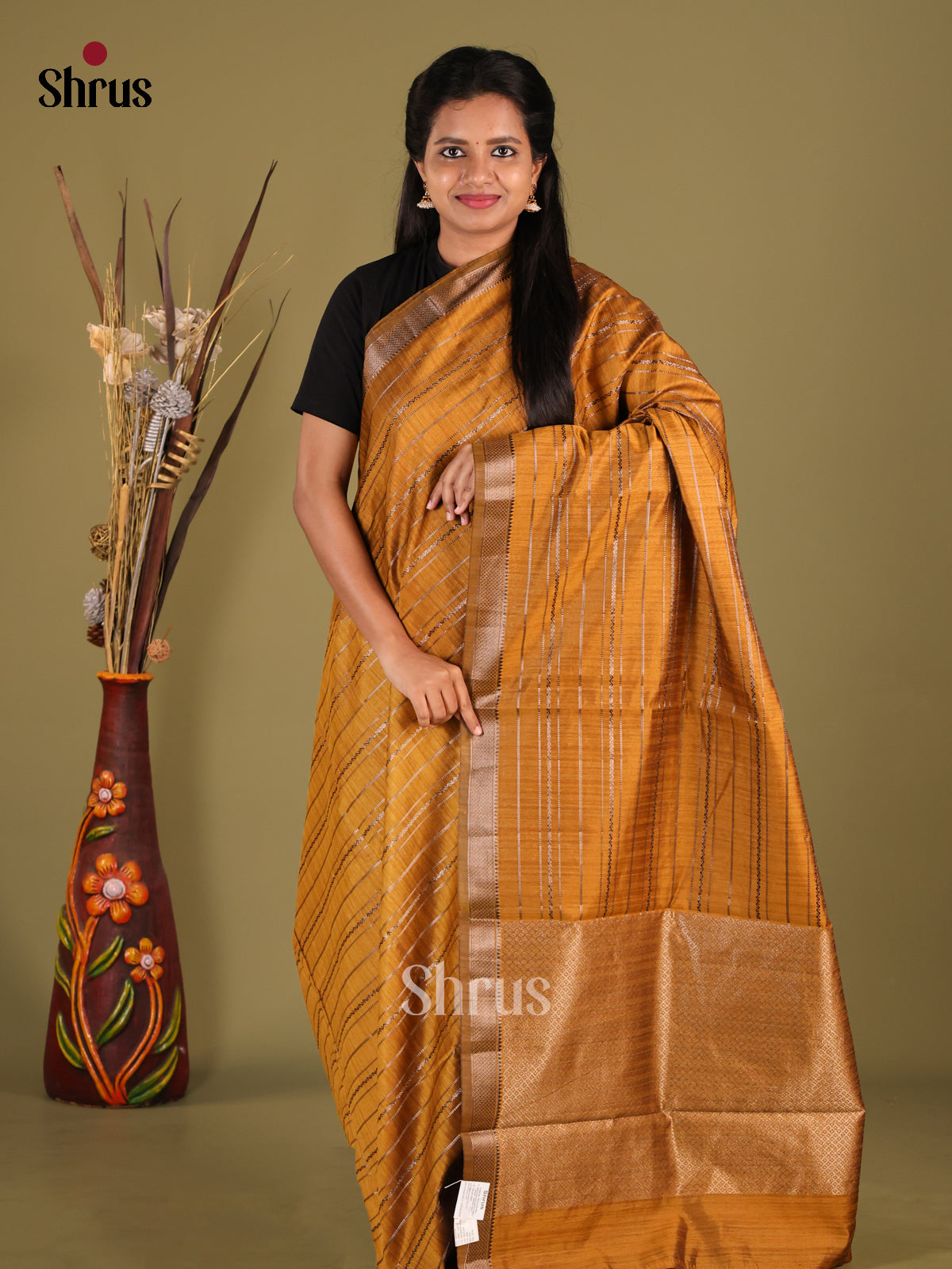 Mustard - Semi Jute Saree - Shop on Shrus.com