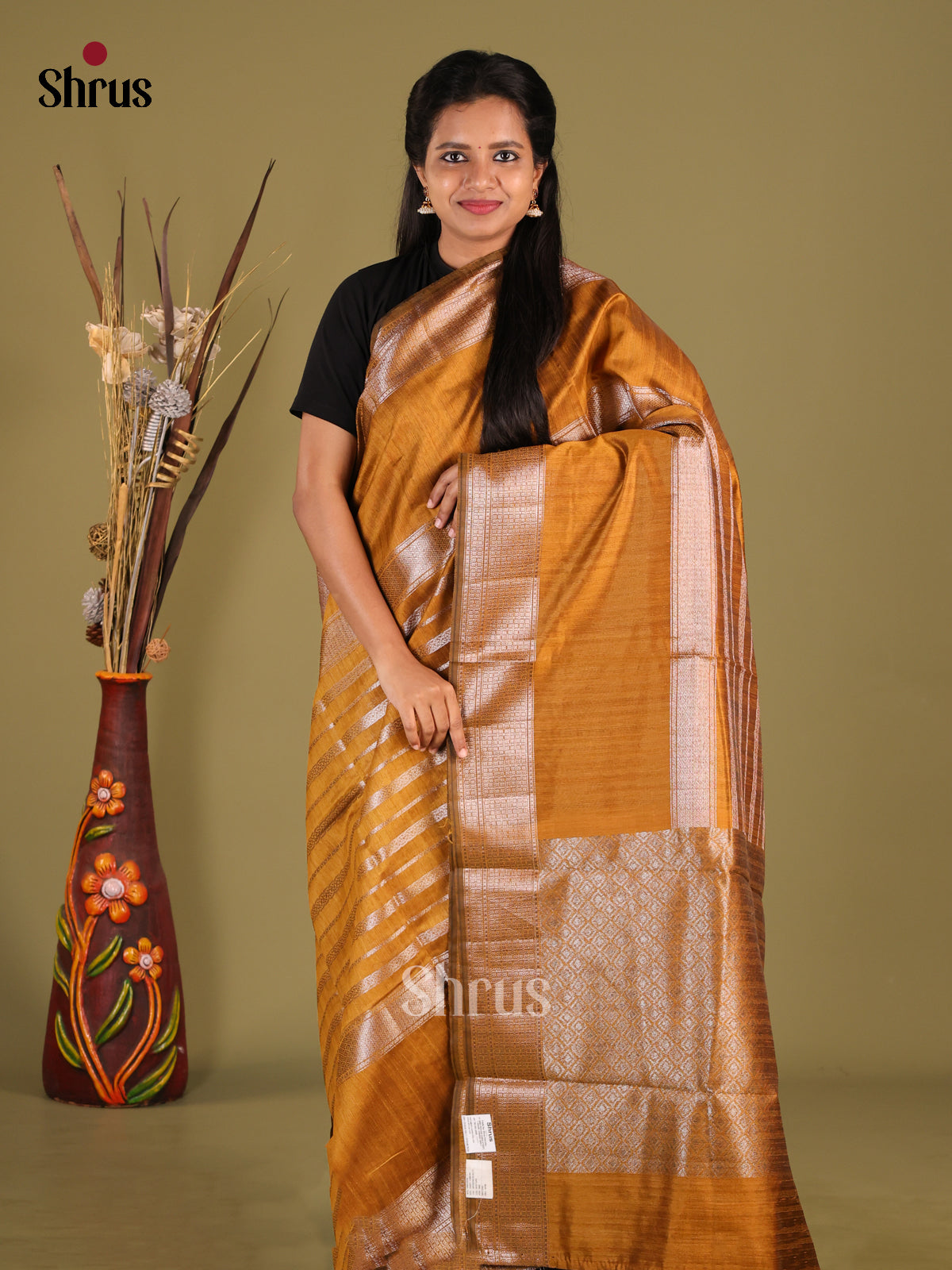 Mustard - Semi Jute Saree - Shop on Shrus.com