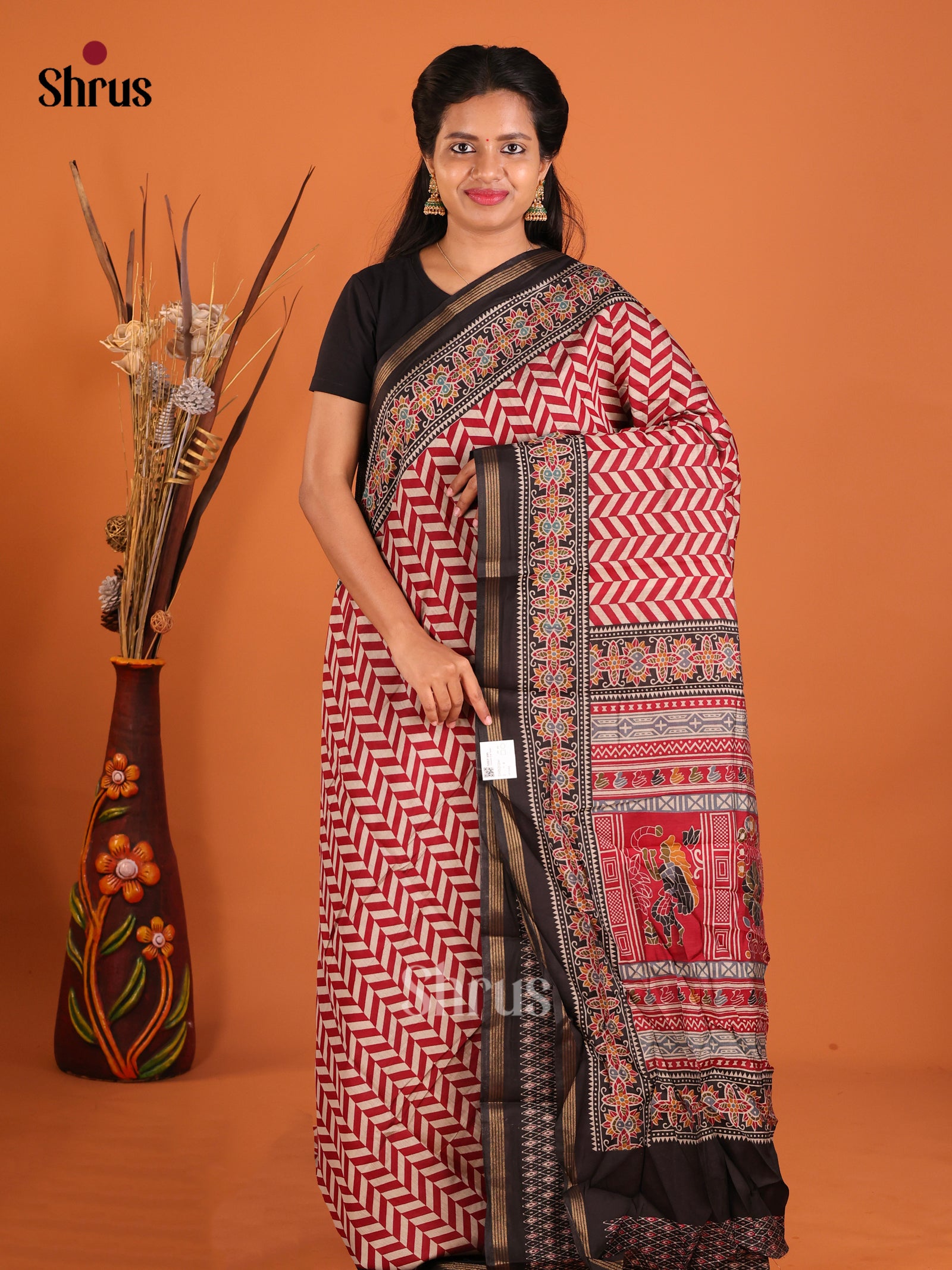Red & Black - Art Modal Saree - Shop on Shrus.com
