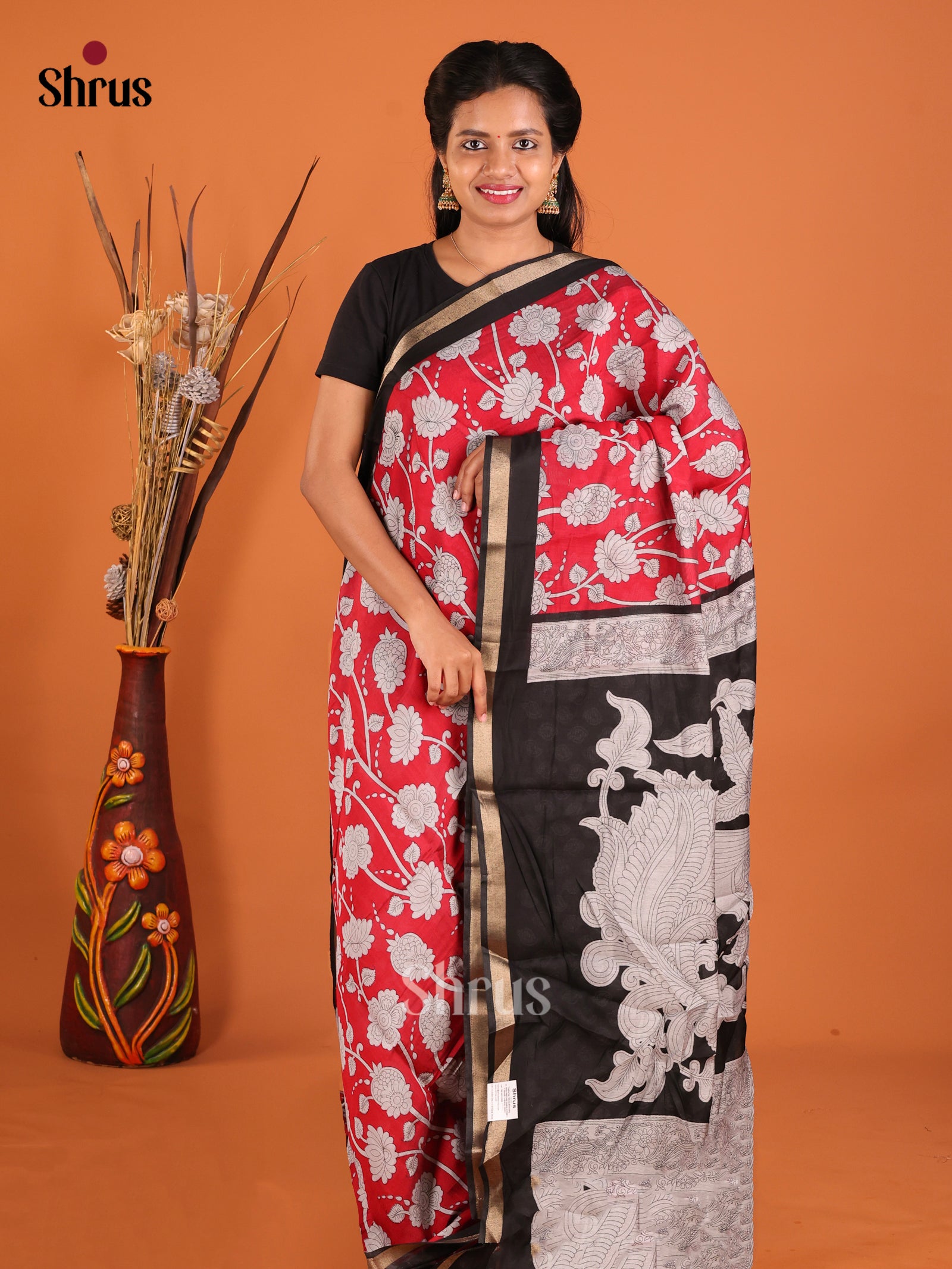 Red & Black - Art Modal Saree - Shop on Shrus.com