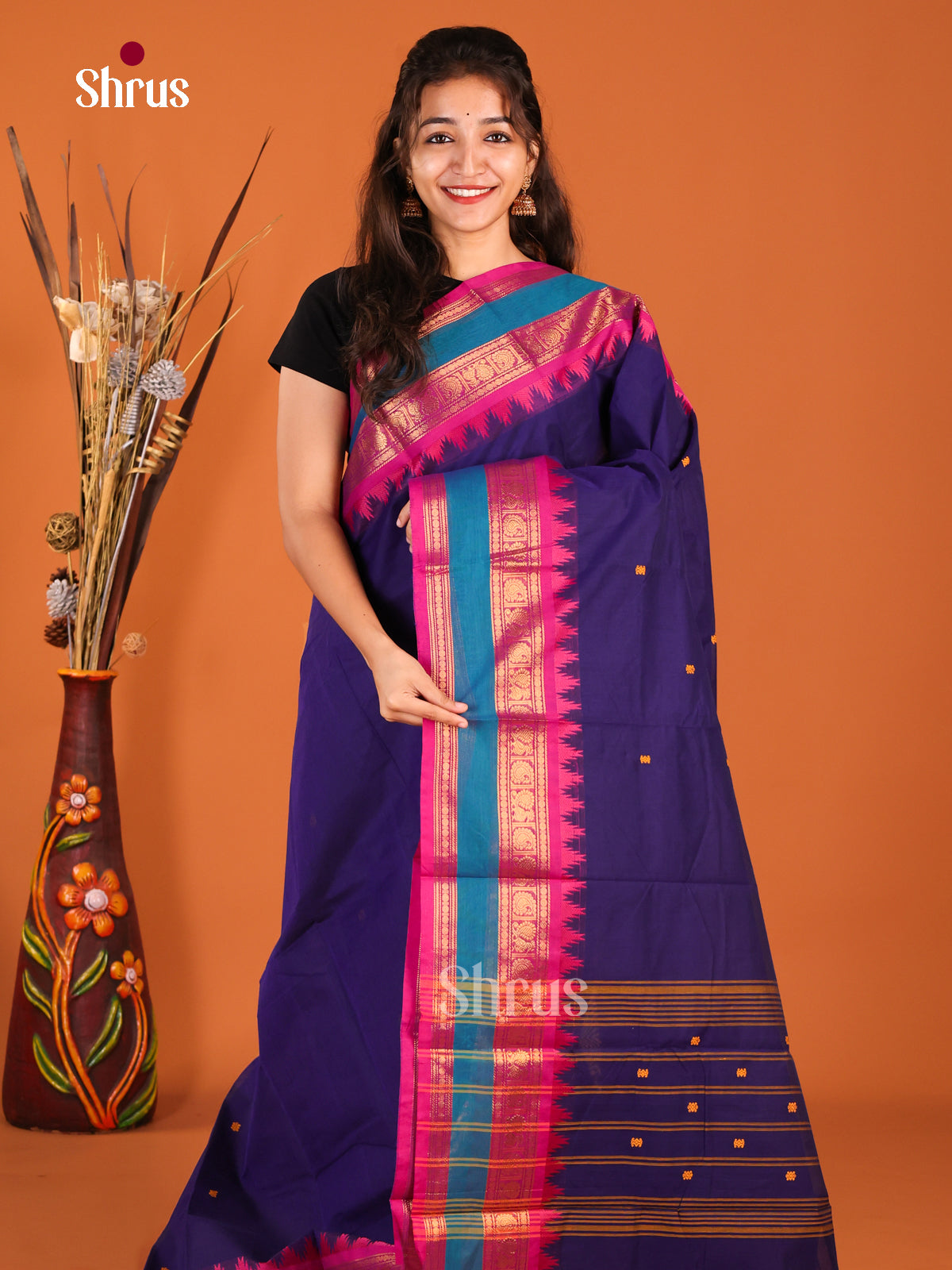 Blue & Pink- Chettinad Cotton Saree