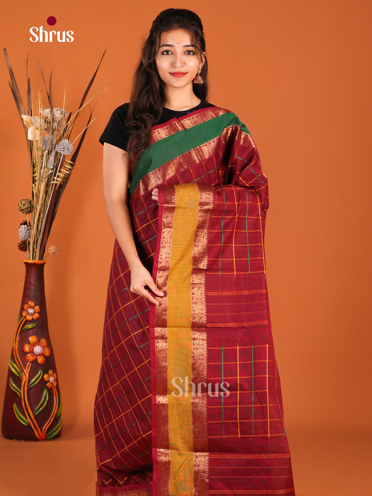 Maroon & Mustard- Chettinad Cotton Saree