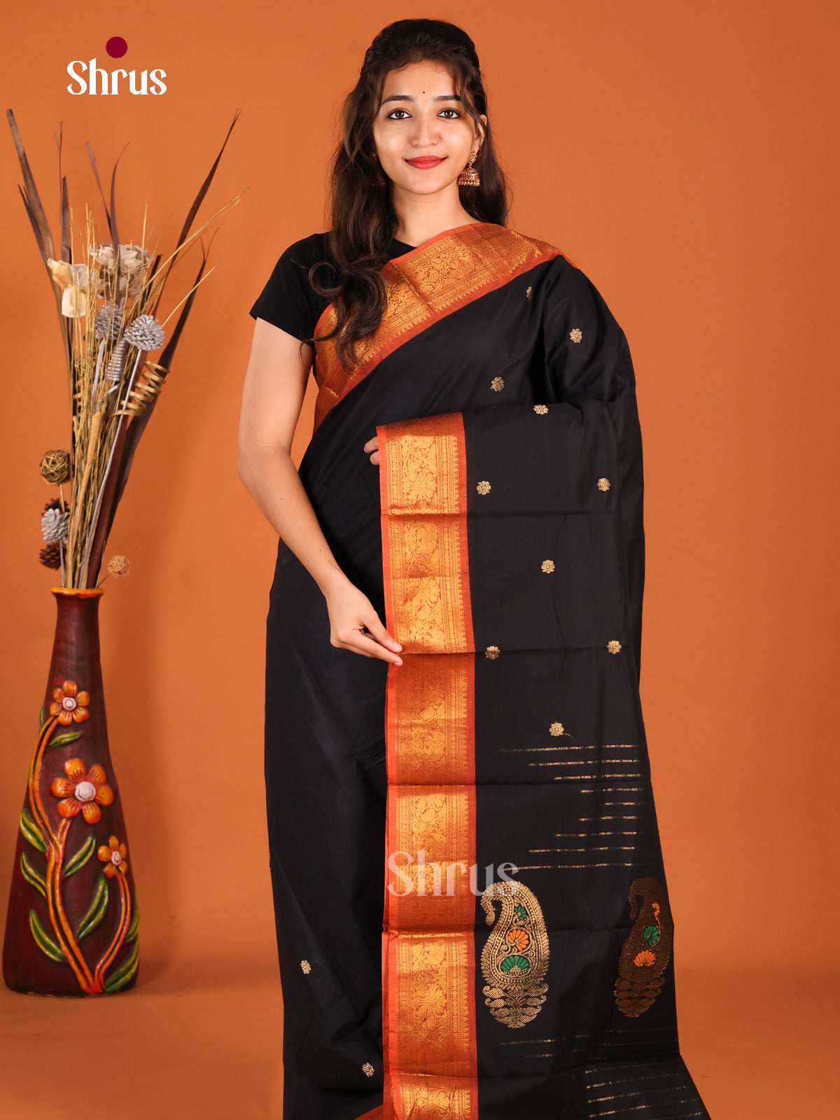 Black & Orange- Chettinad Cotton Saree