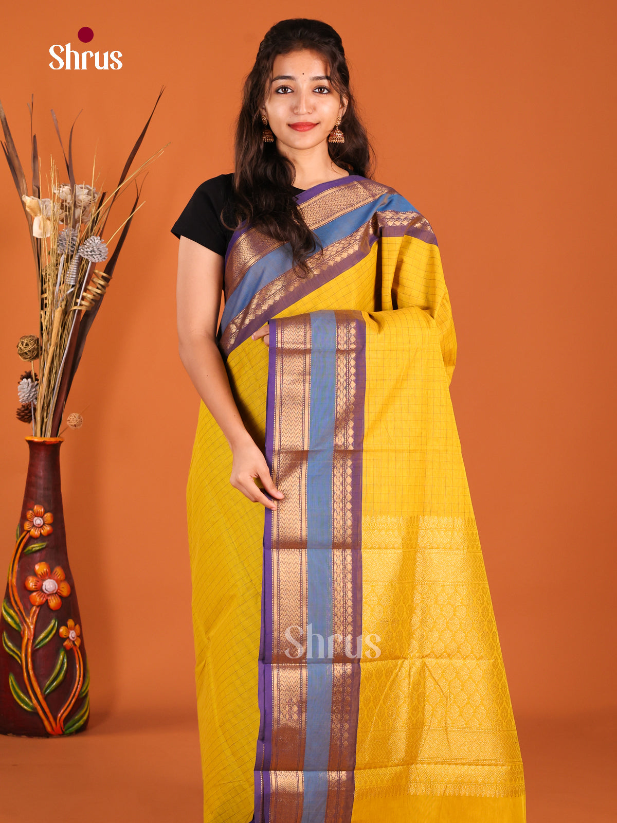 Yellow & Purple - Chettinad Cotton Saree