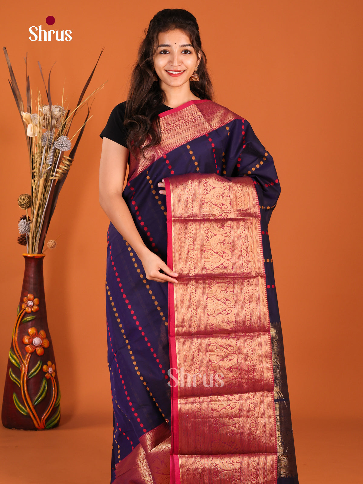 Blue & Maroon - Chettinad Cotton Saree