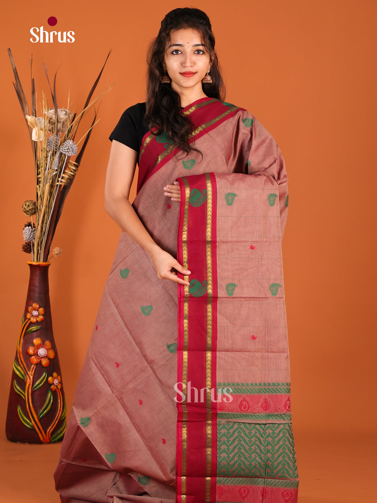 Brown & Maroon- Chettinad Cotton Saree