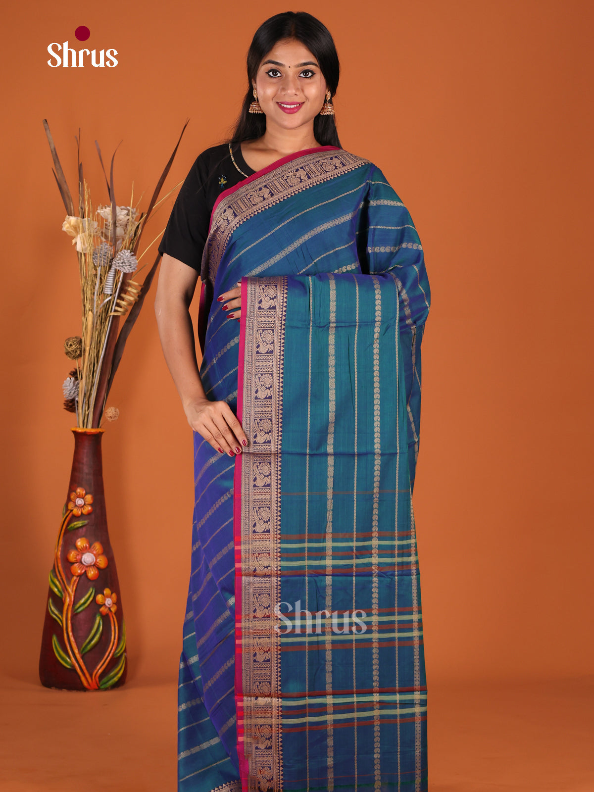 Blue & Maroon- Narayanpet Cotton Saree
