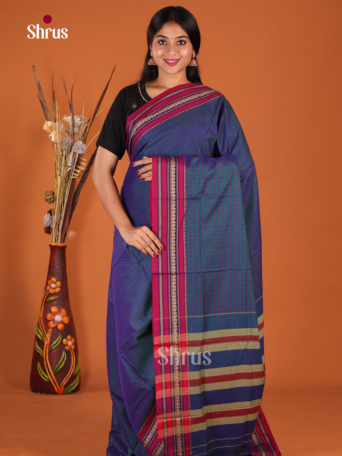 Blue & Maroon - Narayanpet Cotton Saree