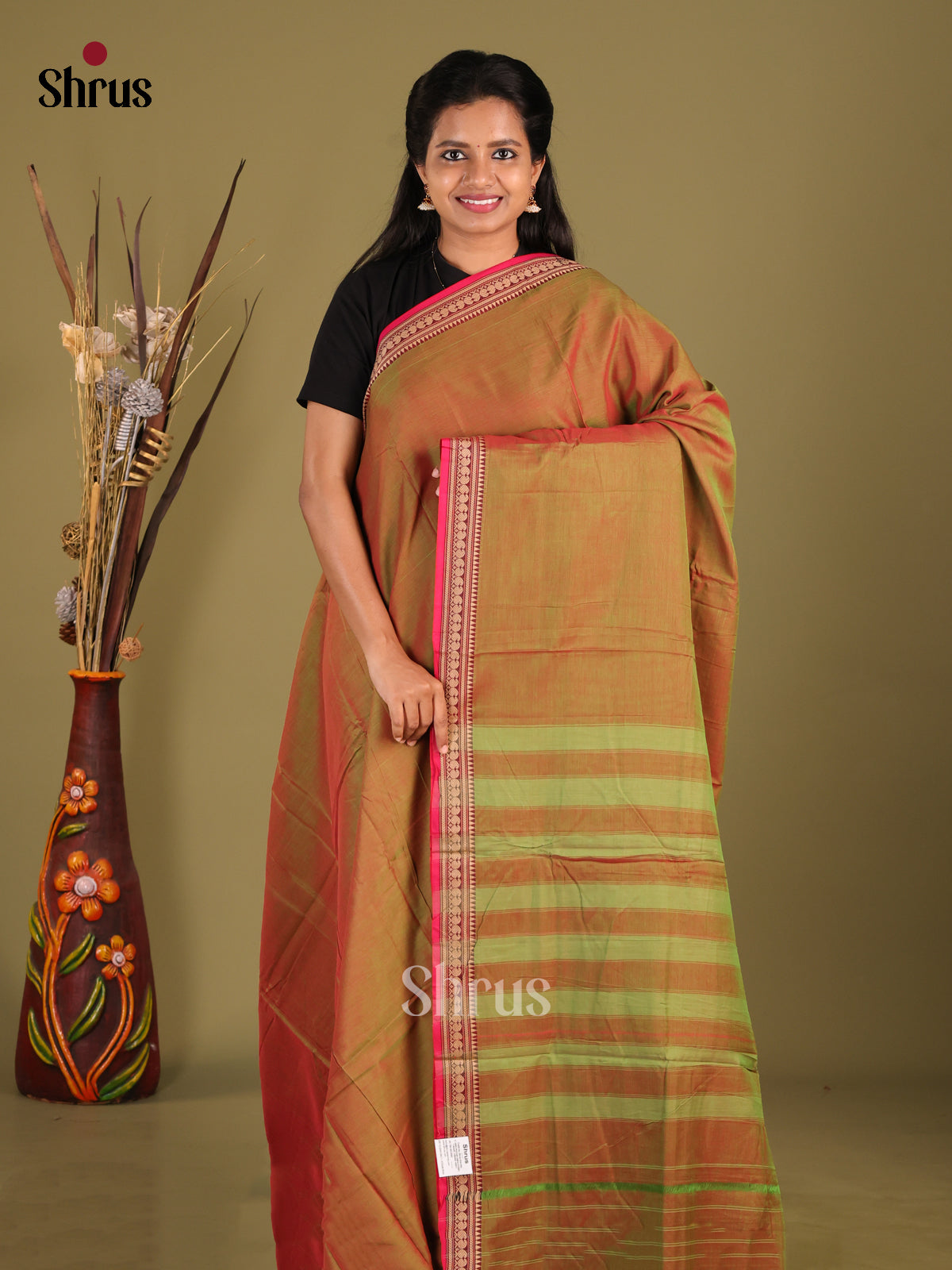 Double Shaded  Brown & Red - Narayanpet Cotton Saree