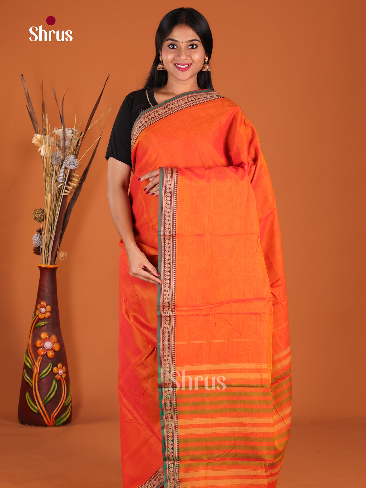 Orange & Green- Narayanpet Cotton Saree