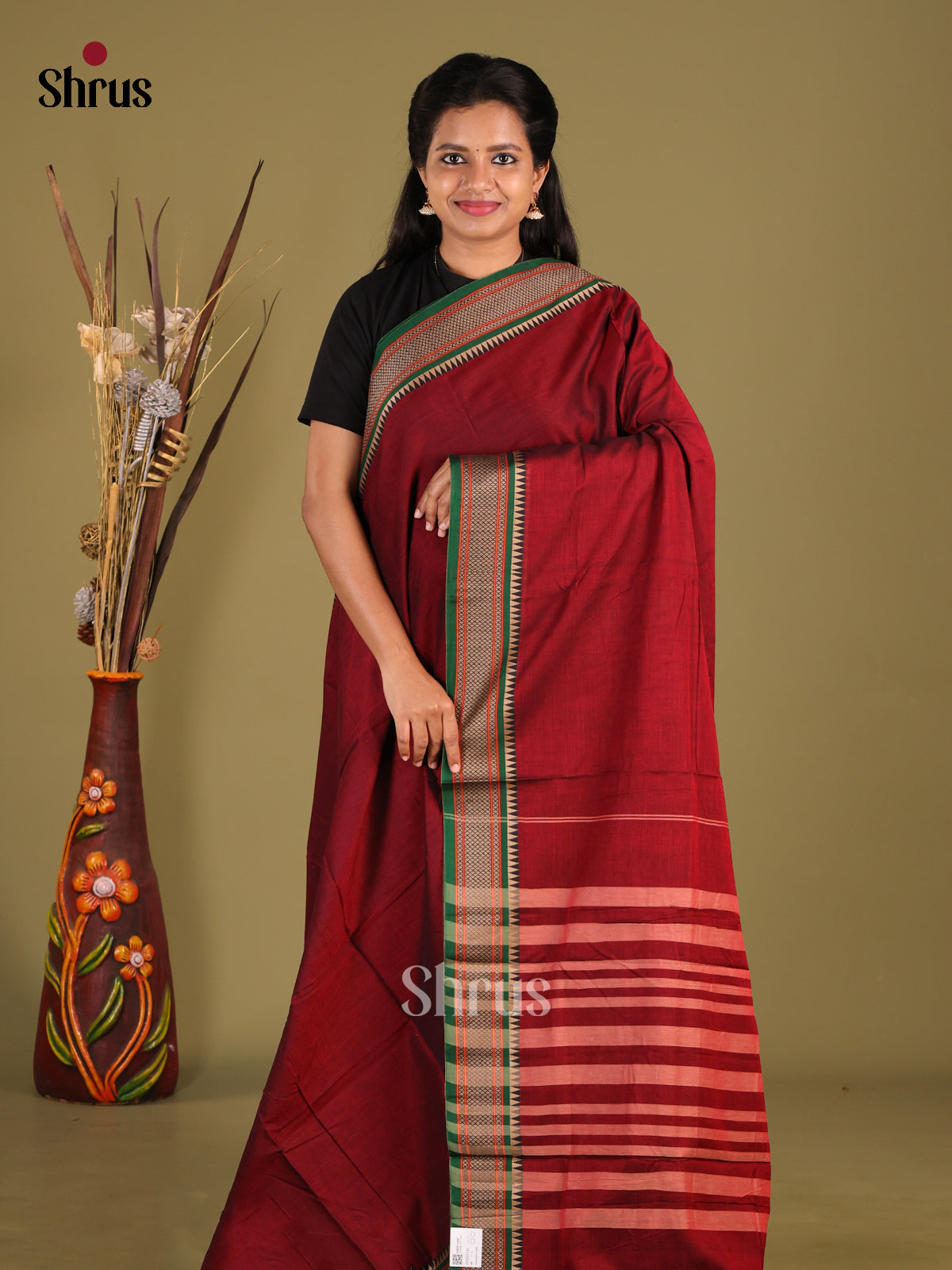 Maroon & Green- Narayanpet Cotton Saree