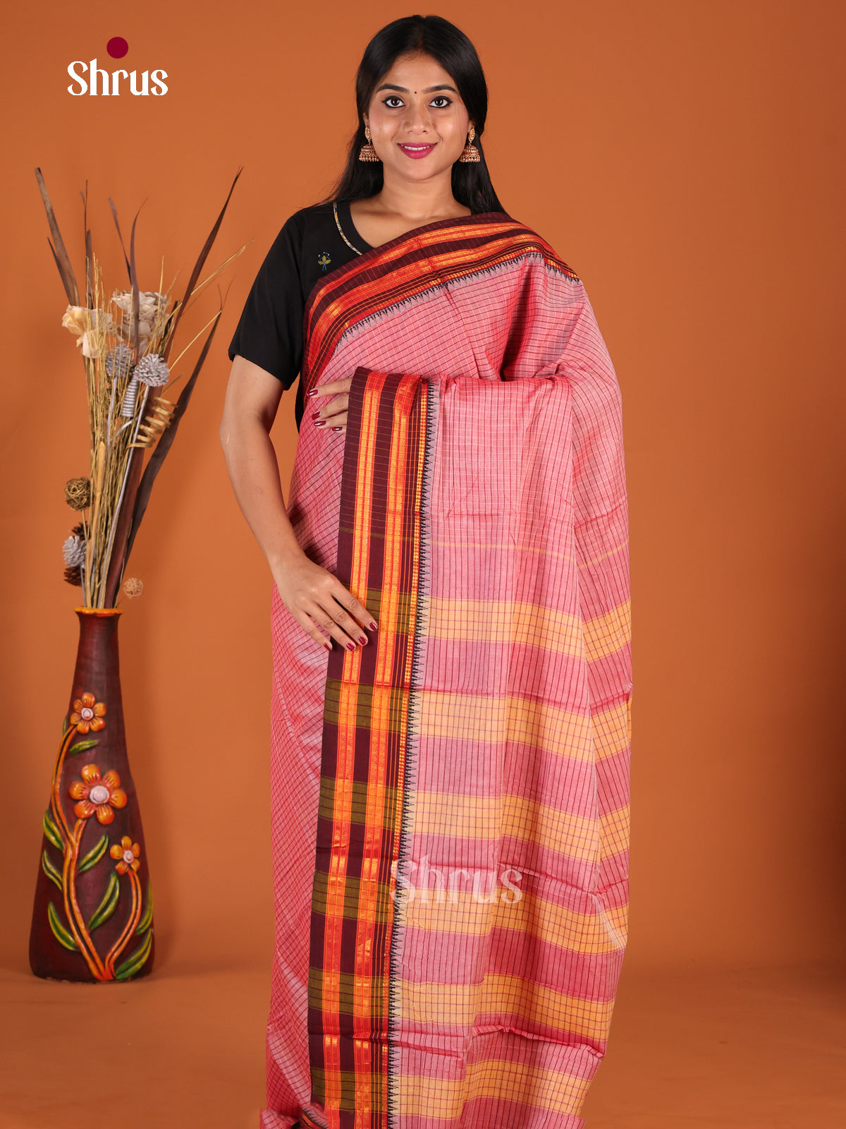 Pink & Maroon - Narayanpet Cotton Saree
