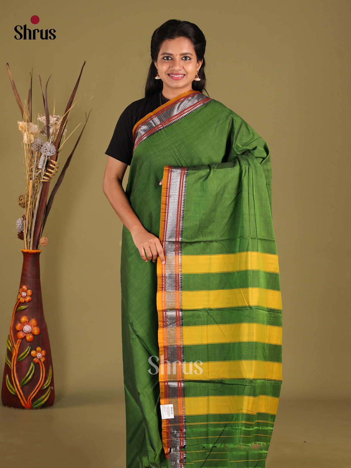 Green & Mustard - Narayanpet Cotton Saree