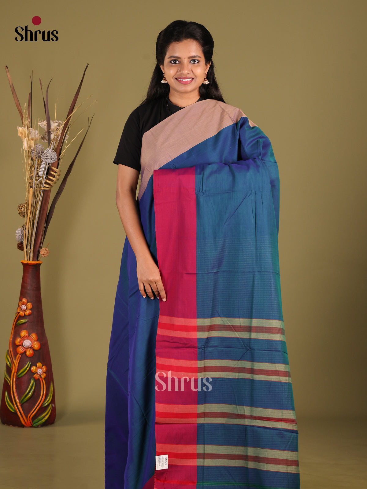 Blue & Maroon - Narayanpet Cotton Saree