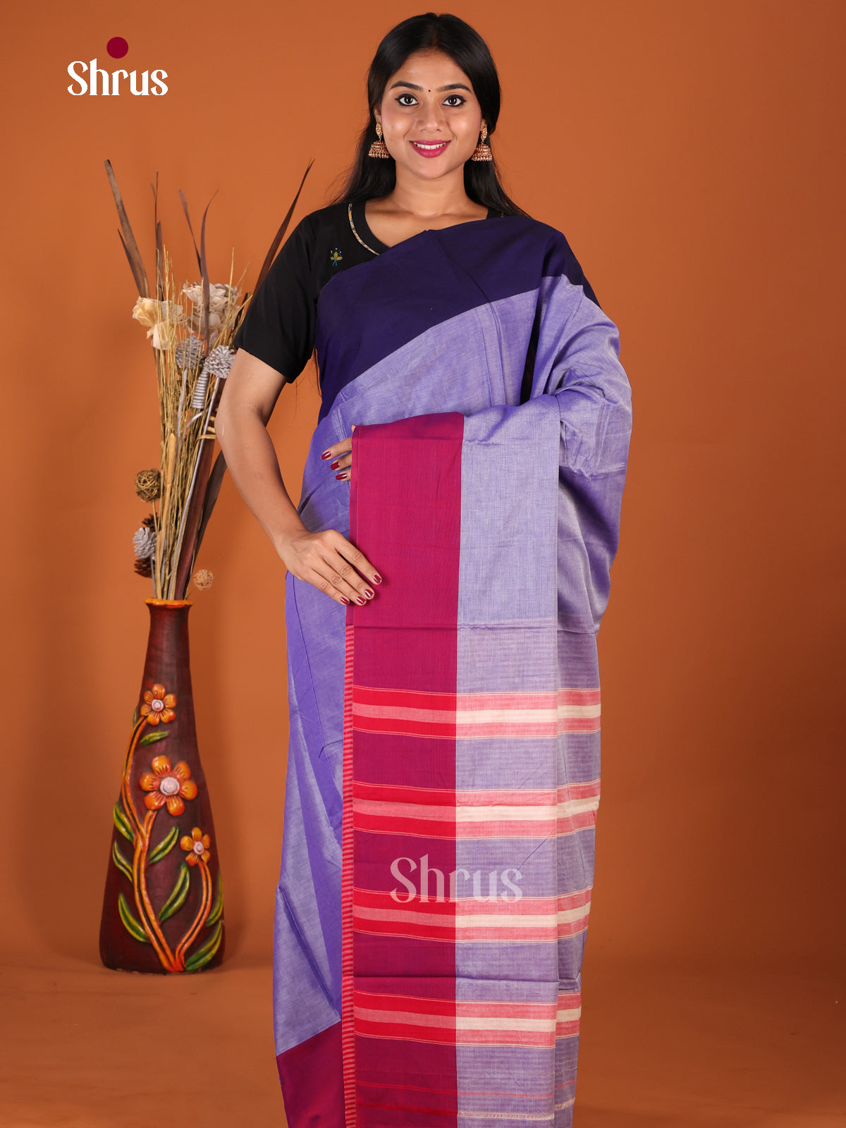 Lavender & Maroon - Narayanpet Cotton Saree