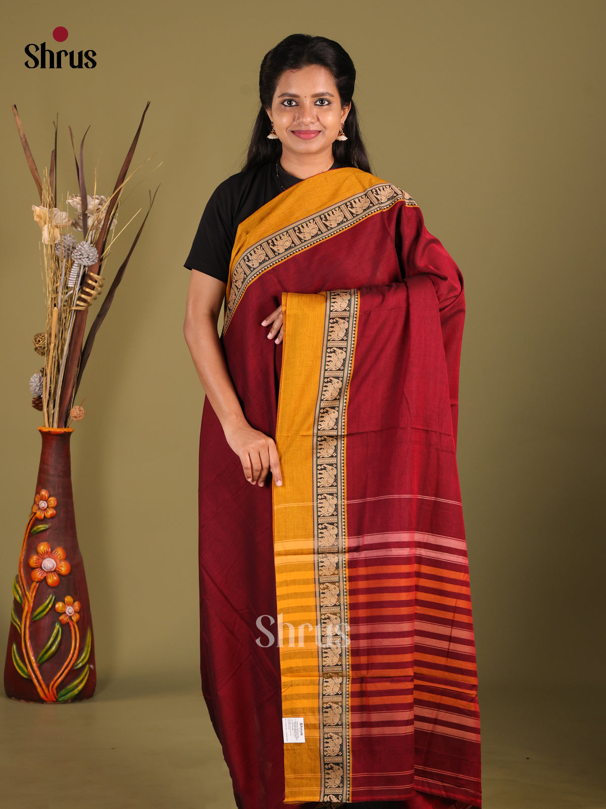 Maroon & Mustard- Narayanpet Cotton Saree