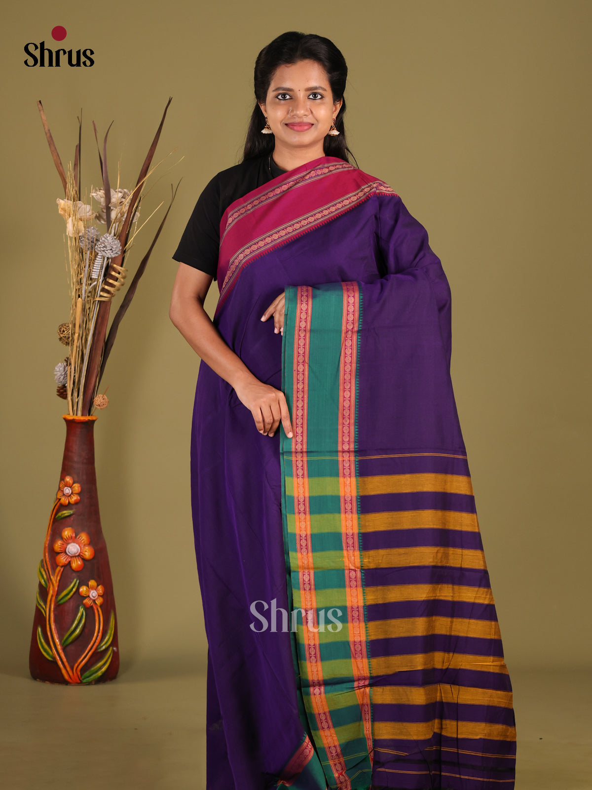 Violet & Green - Narayanpet Cotton Saree