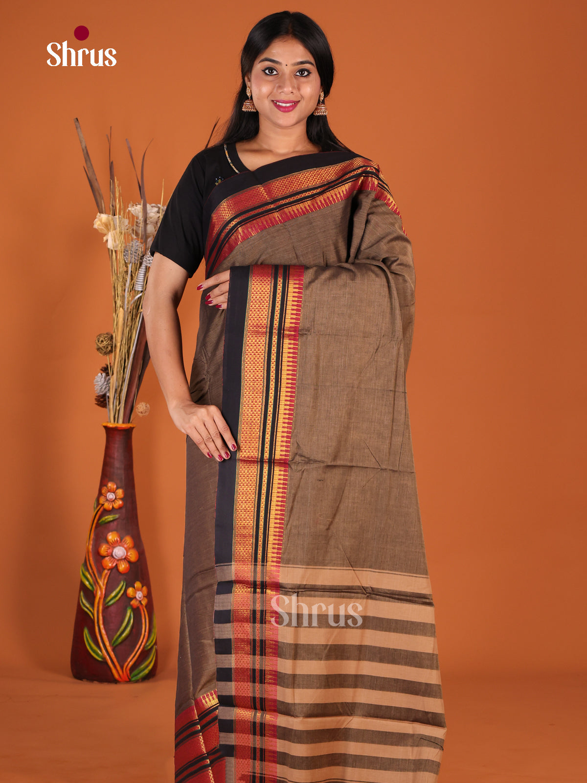 Grey & Black - Narayanpet Cotton Saree