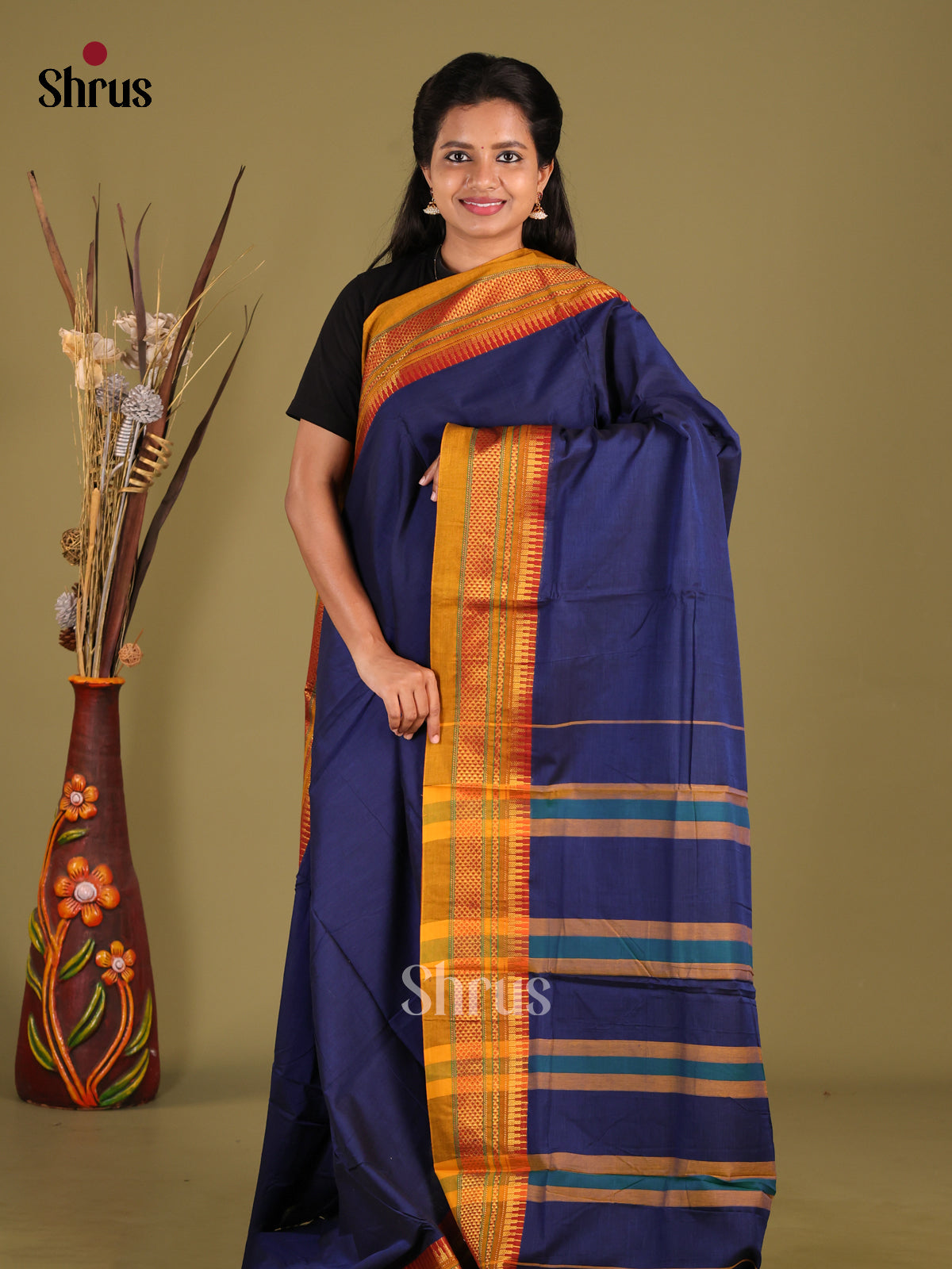 Blue & Mustard- Narayanpet Cotton Saree
