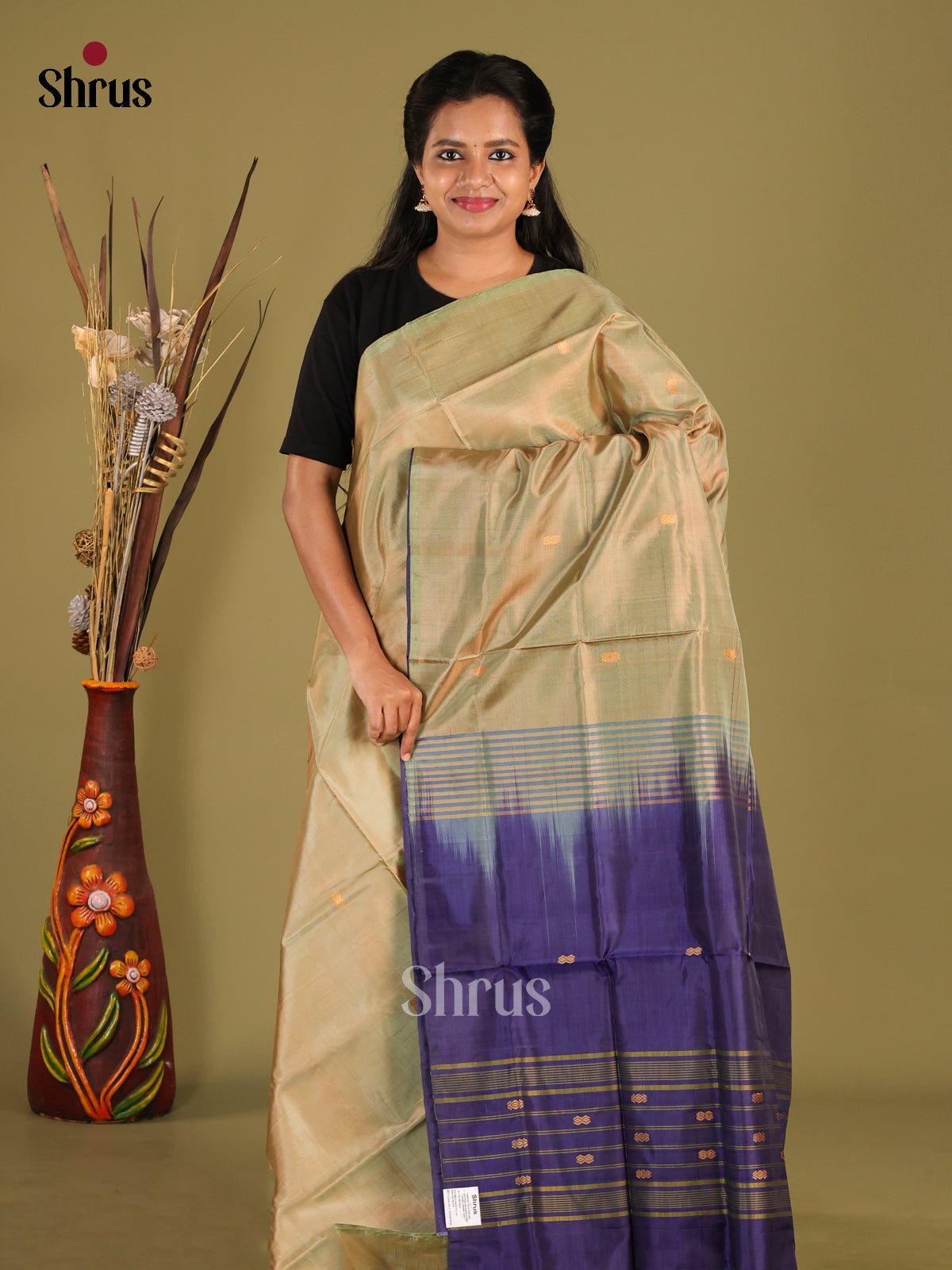 Elachi Green & Blue - Banana Pith Saree - Shop on Shrus.com