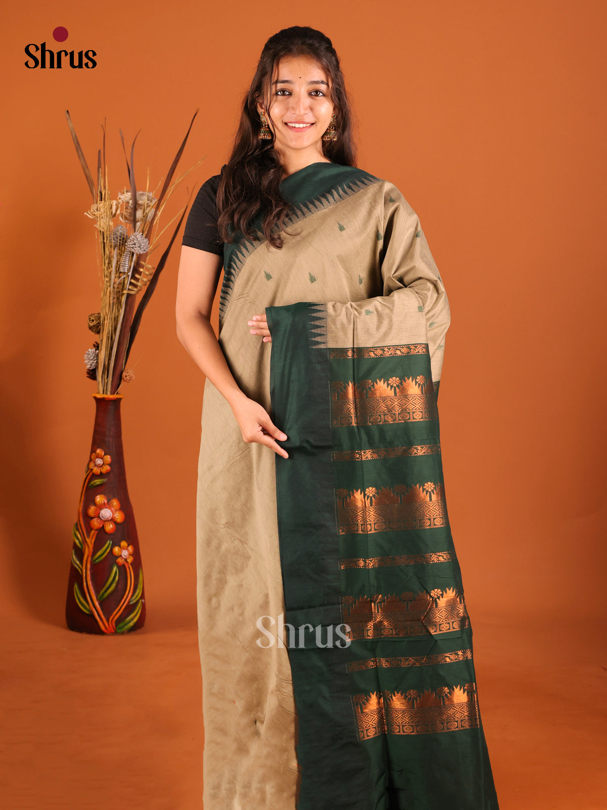 Grey & Green - Kalyani Cotton Saree - Shop on Shrus.com