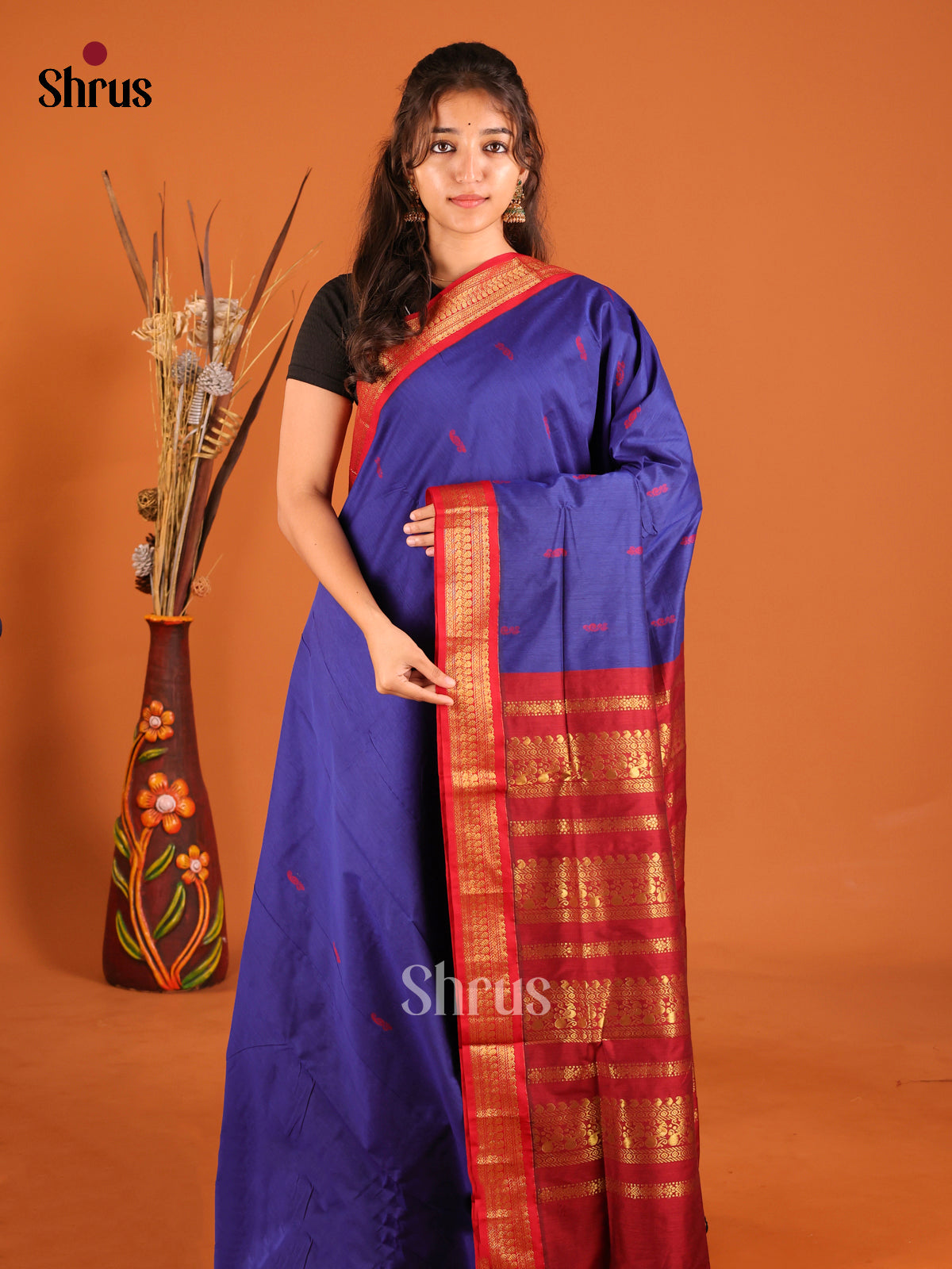 Blue & Red - Kalyani Cotton Saree