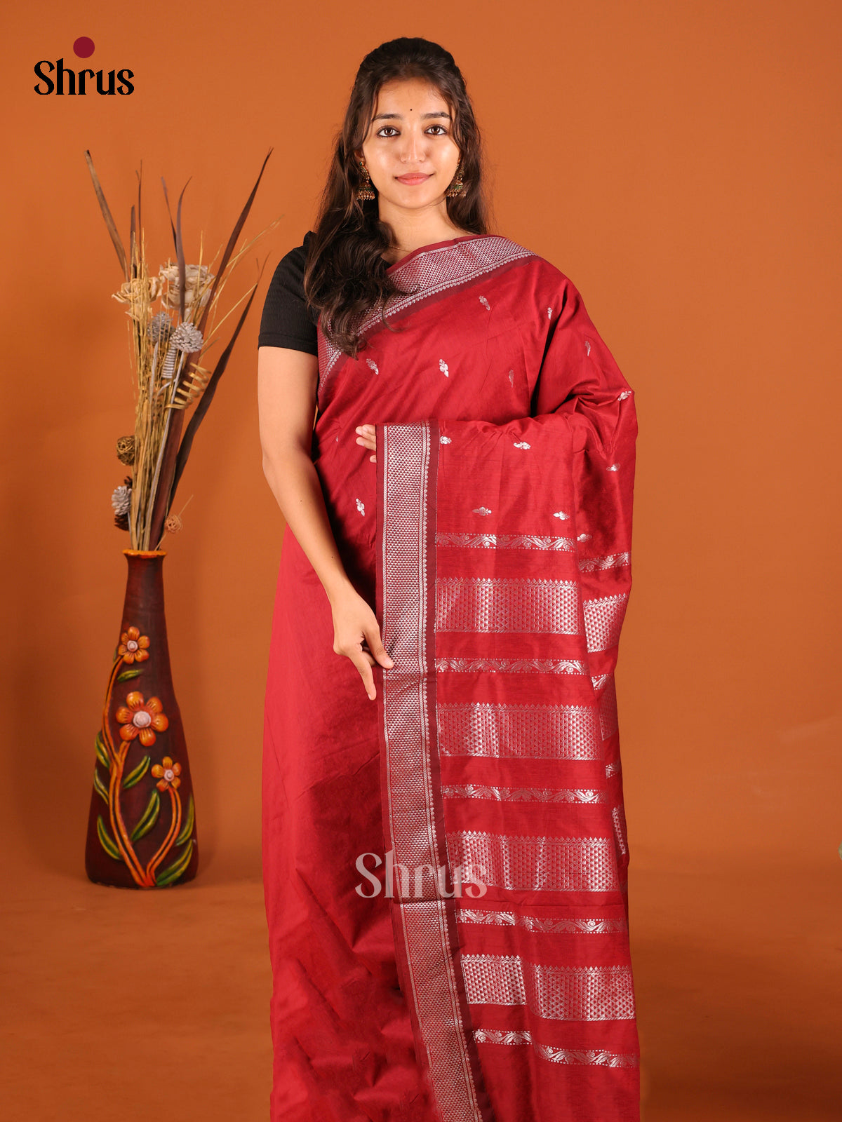 Red - Kalyani Cotton Saree - Shop on Shrus.com
