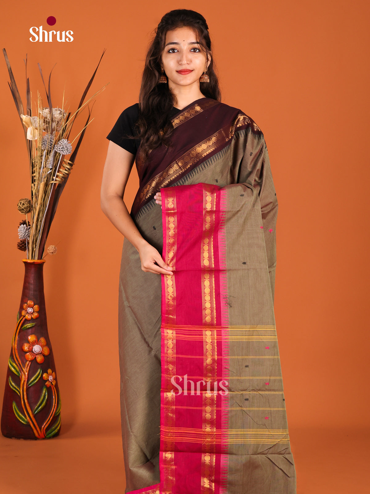 Grey & Pink- Chettinad Cotton Saree