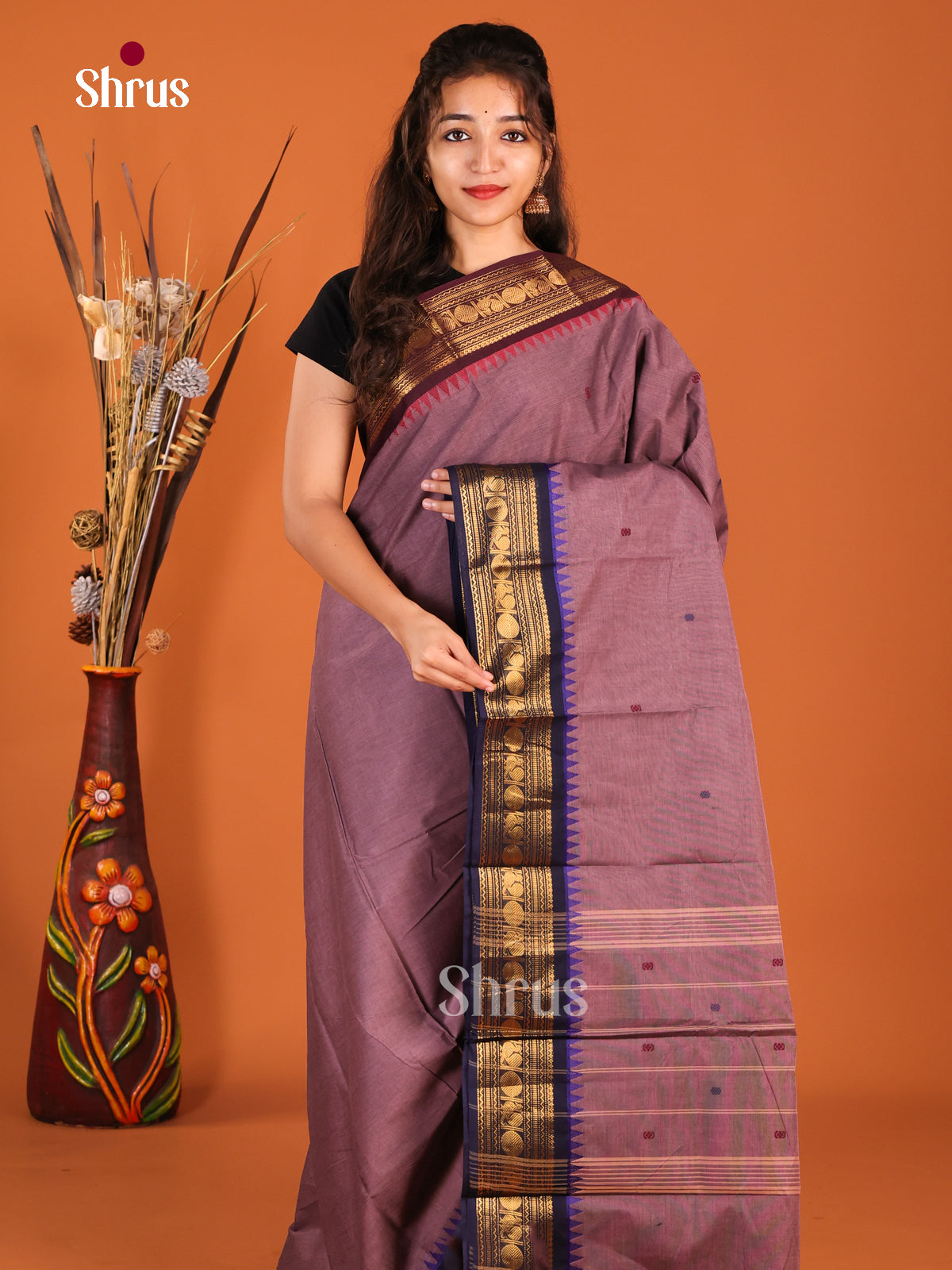 Dark Lavender & Blue- Chettinad Cotton Saree