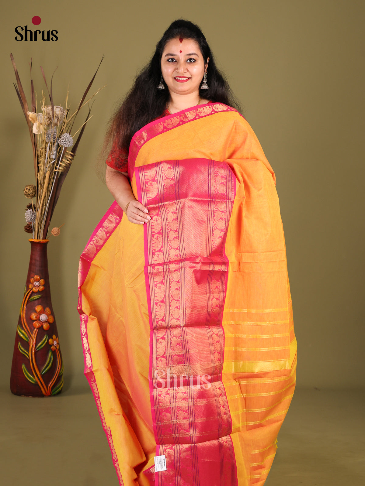 Mustard & Pink - Narayanpet Cotton Saree