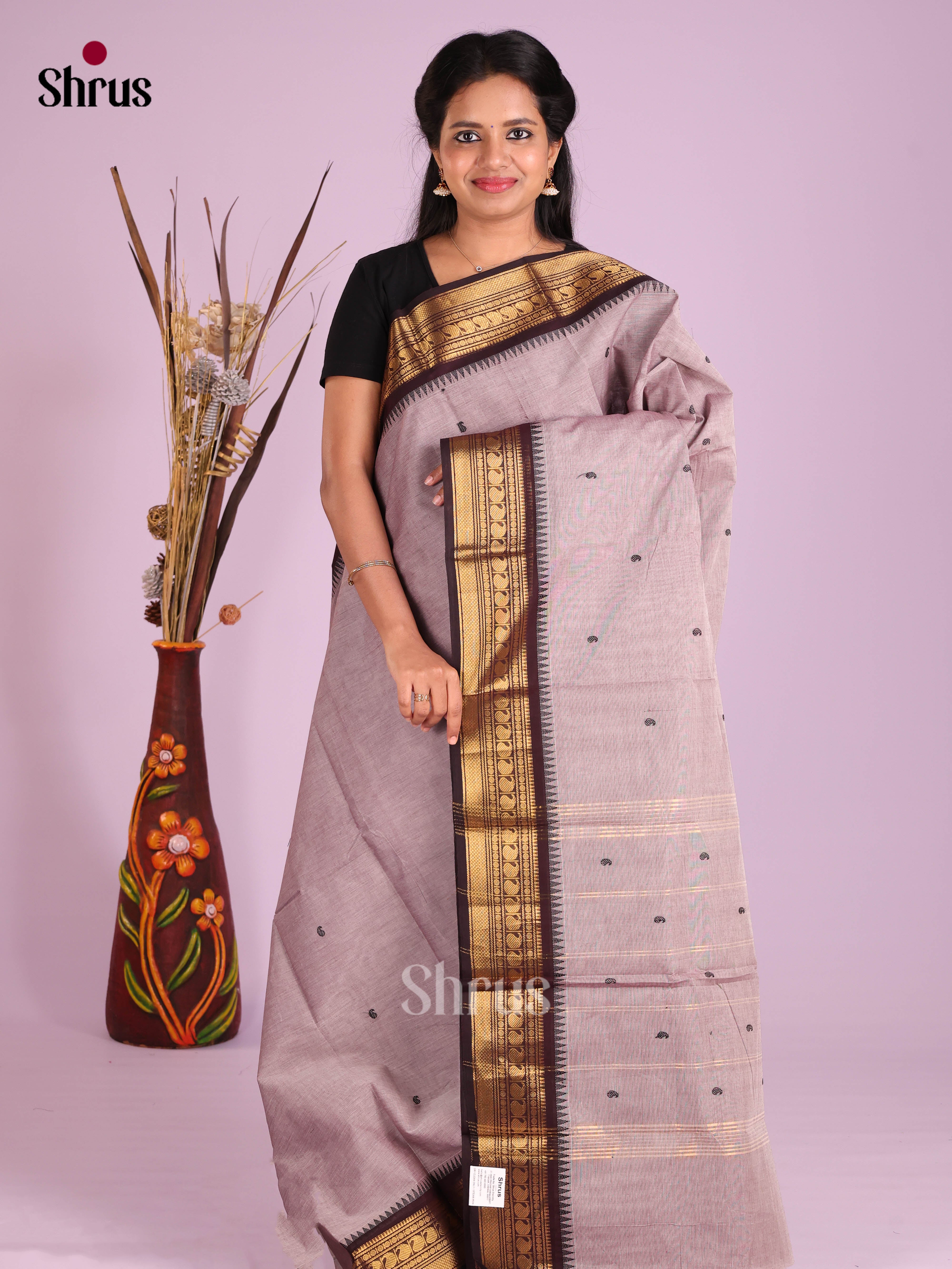 Grey & Black - Chettinad Cotton Saree
