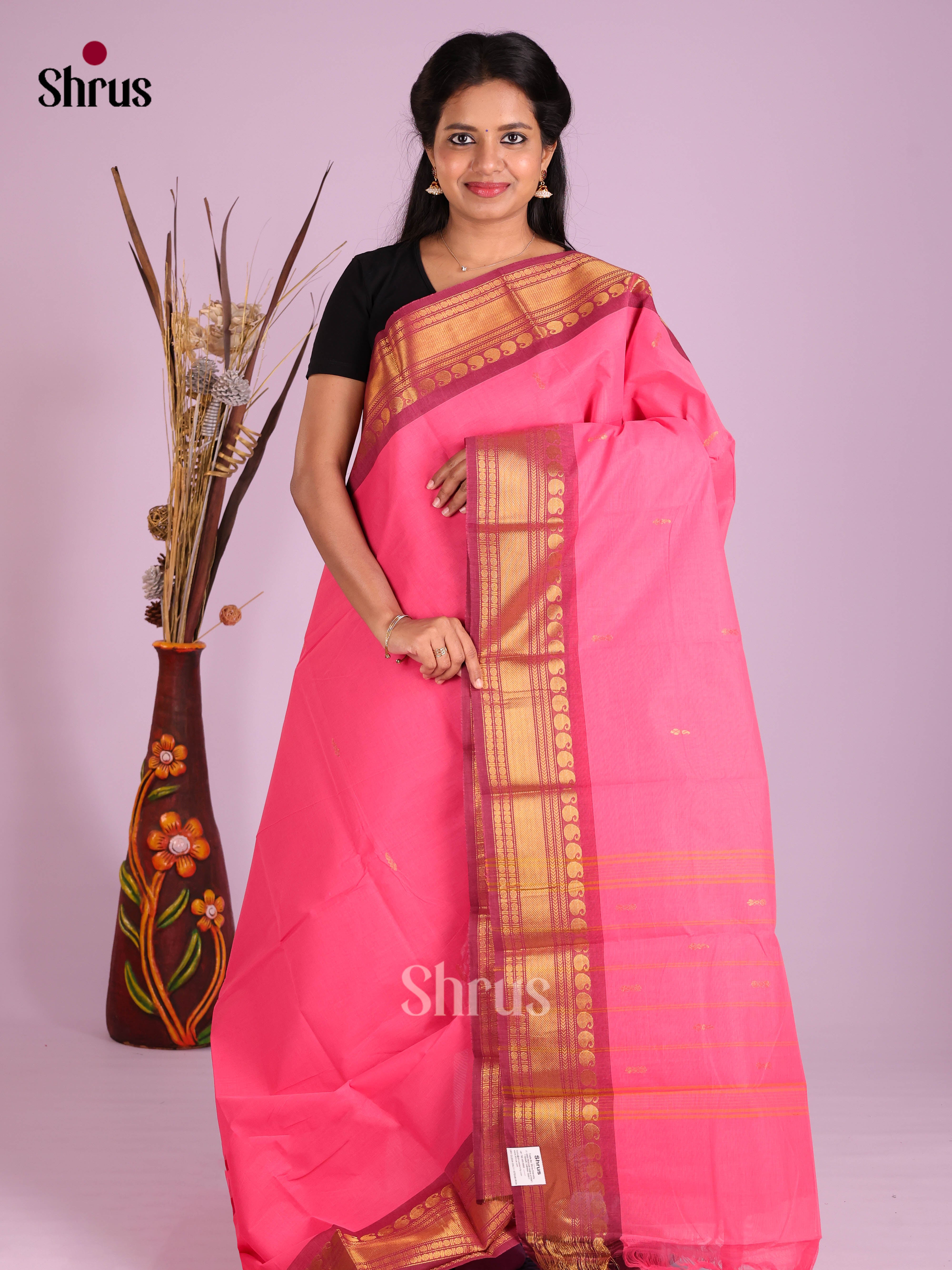 Pink & Maroon - Chettinad Cotton Saree
