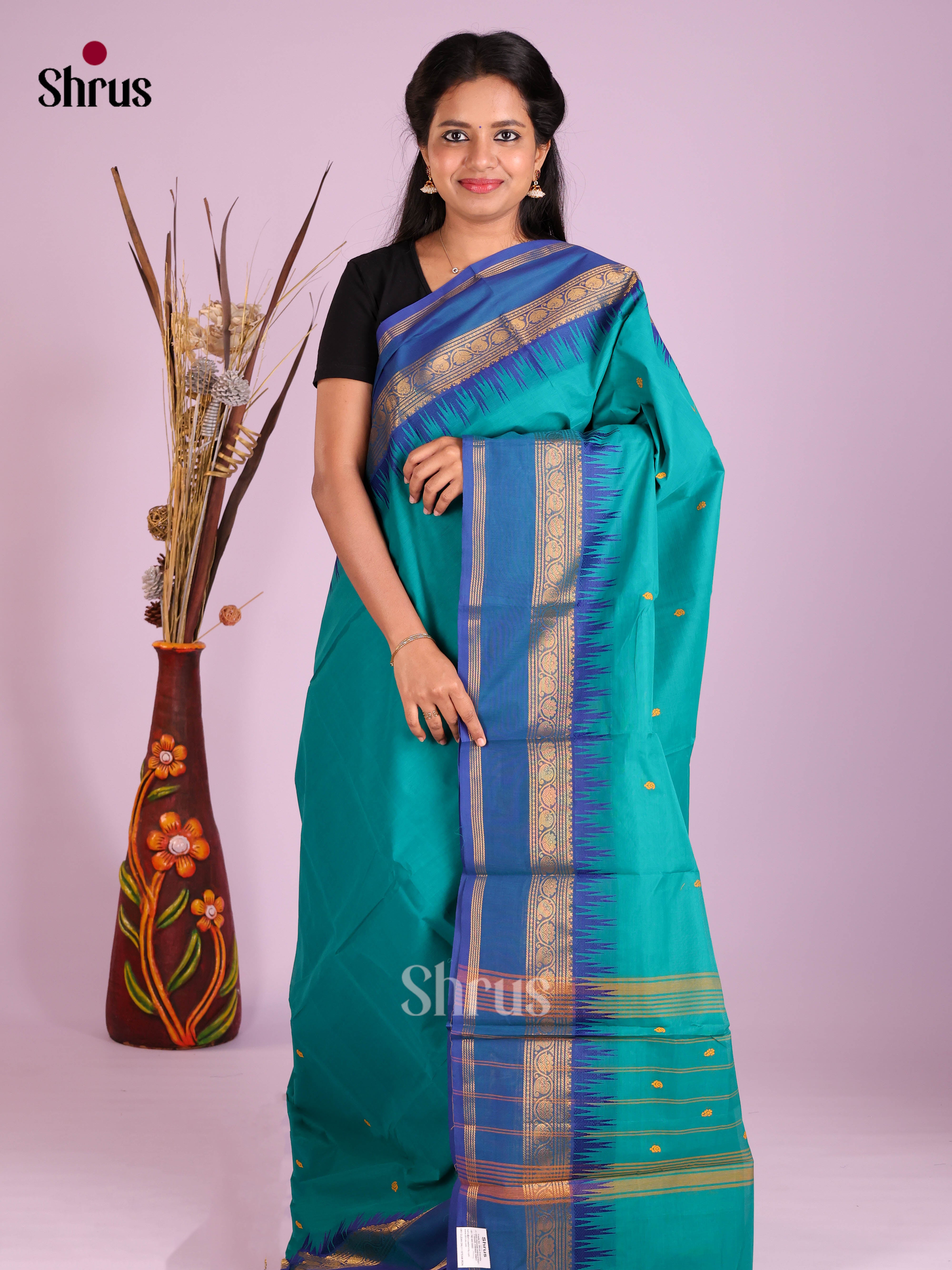Teal & Blue - Chettinad Cotton Saree