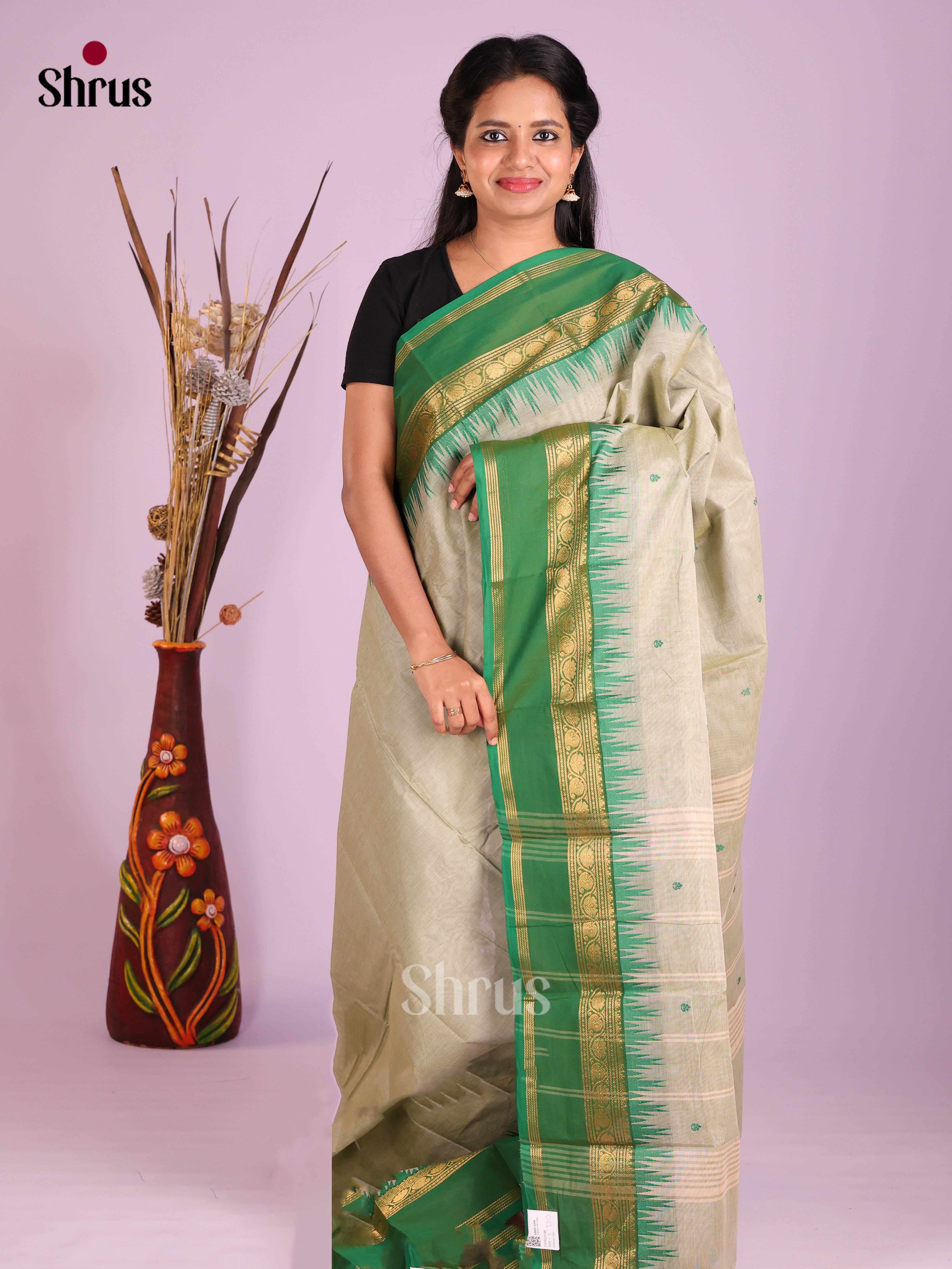 Grey & Green - Chettinad Cotton Saree