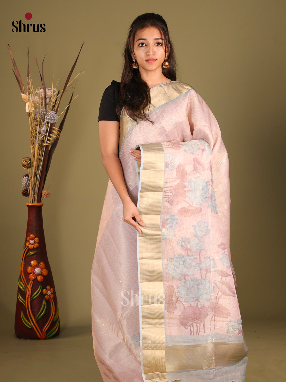 Pink & Grey - Semi Organza Saree