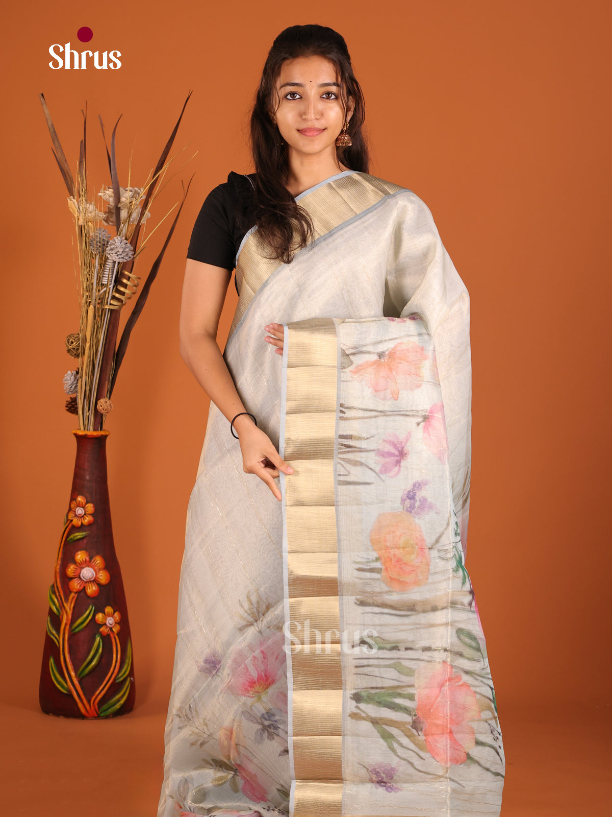 Grey - Semi Organza Saree