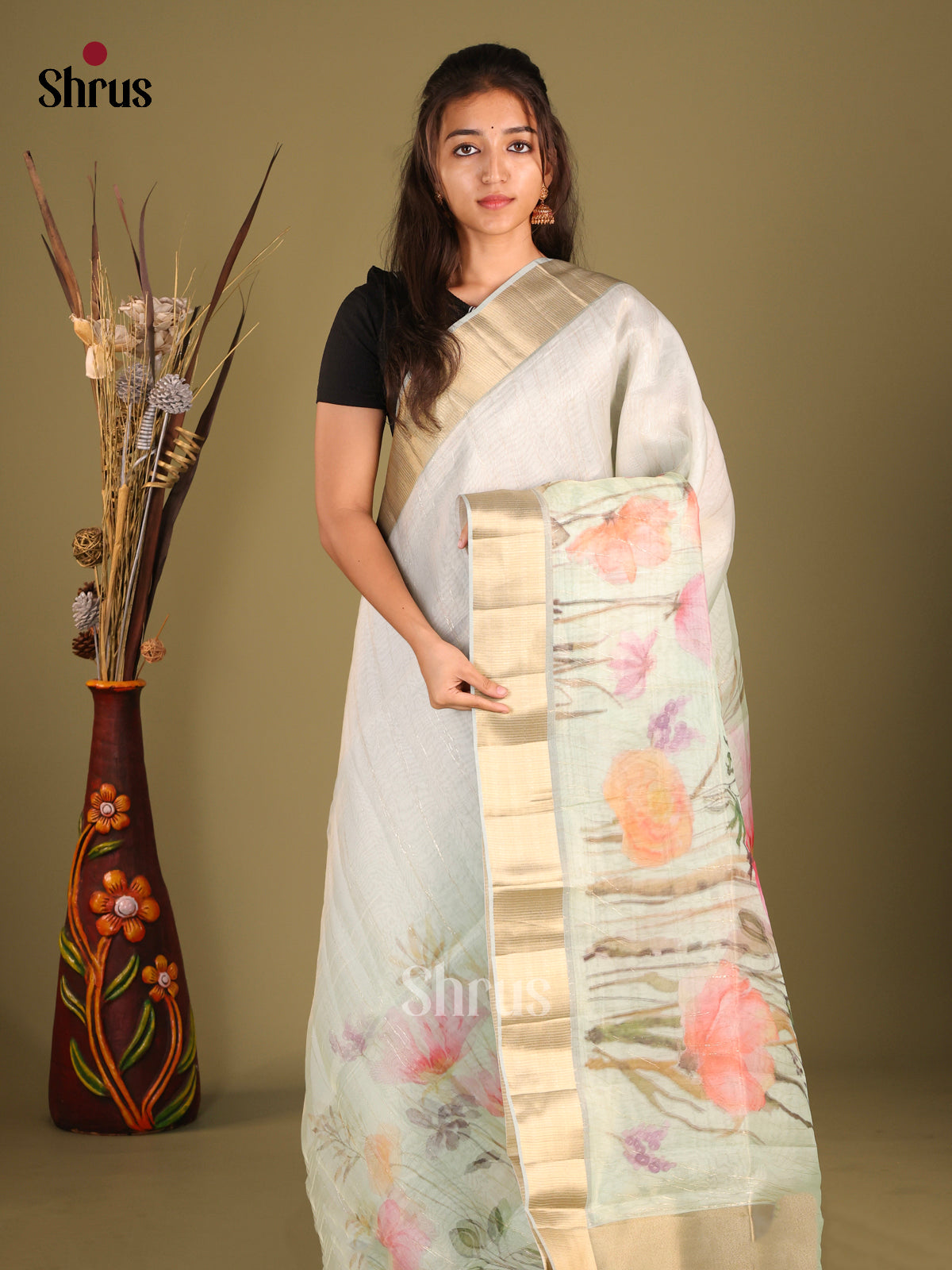 Pastel green - Semi Organza Saree