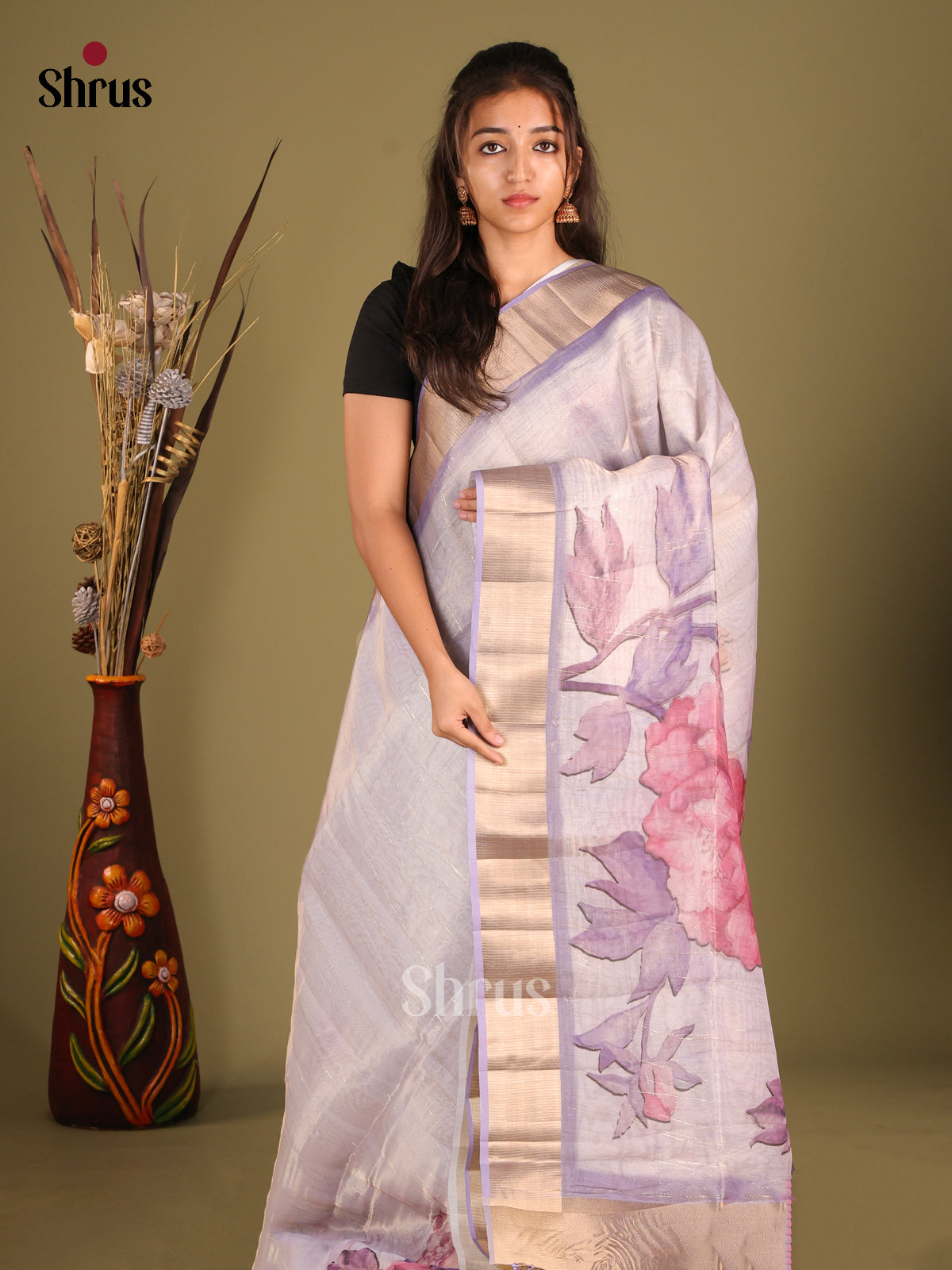 Lilac- Semi Organza Saree - Shop on Shrus.com