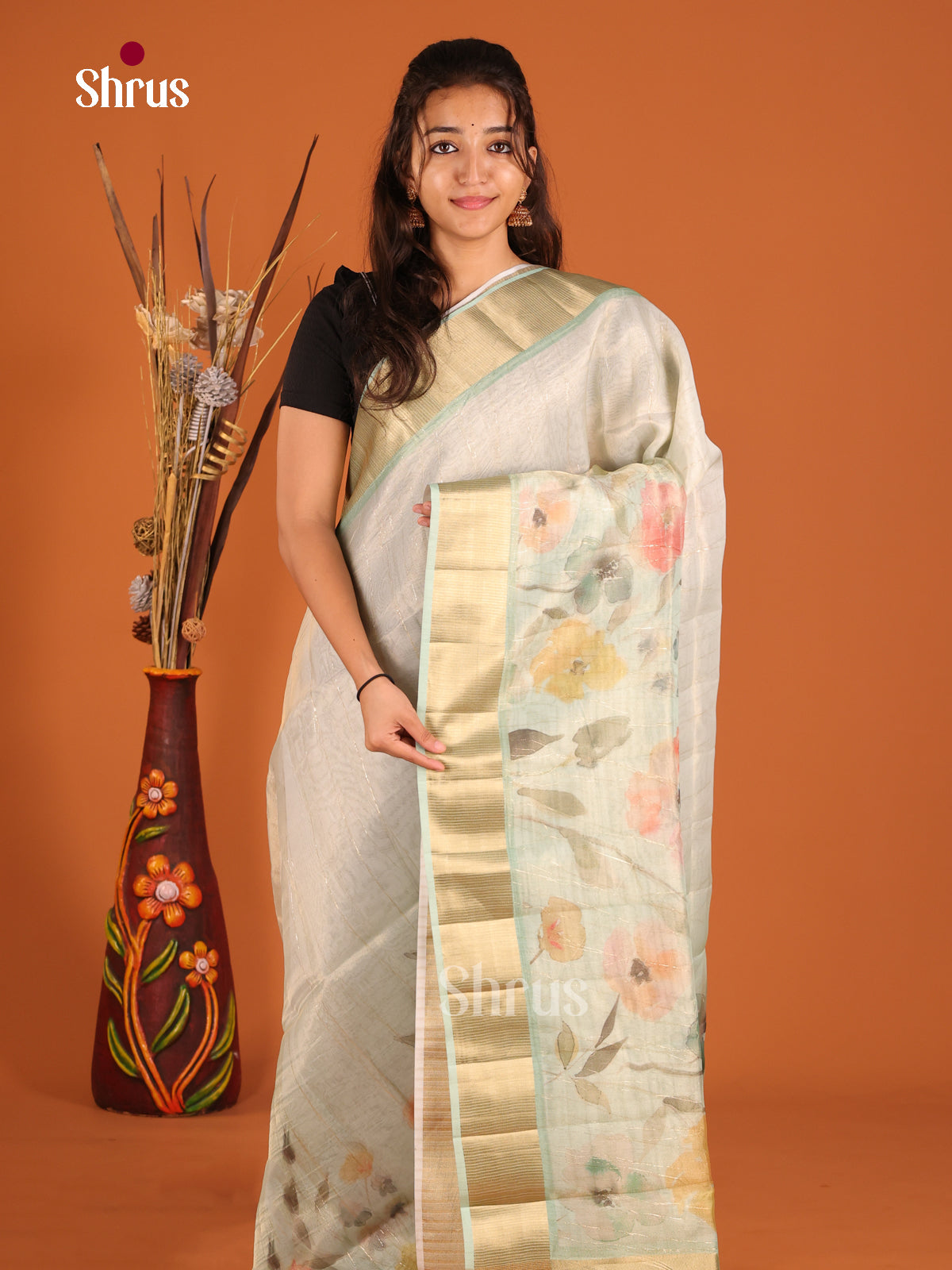 Mild Green - Semi Organza Saree - Shop on Shrus.com