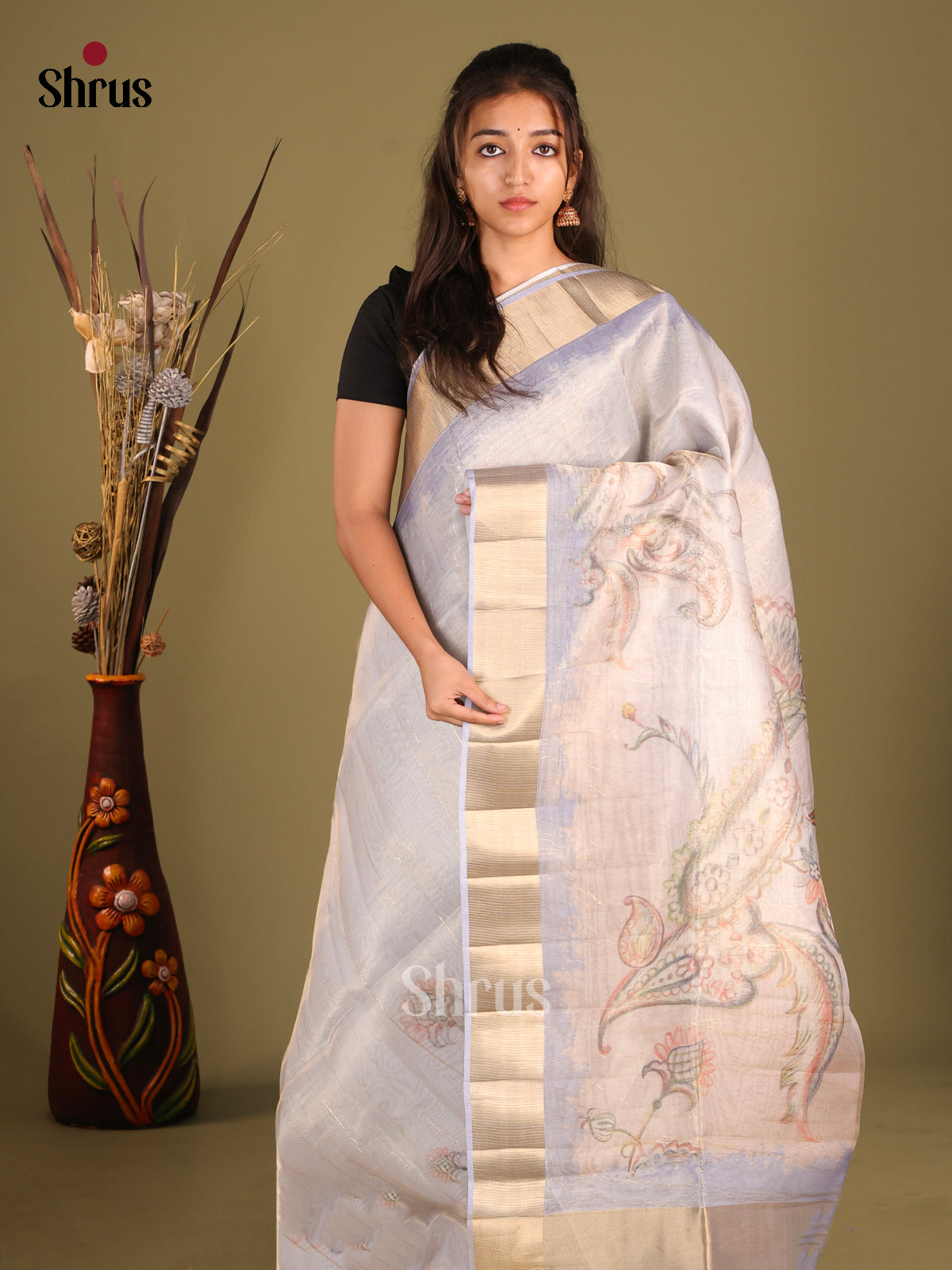 DHS23028 - Semi Organza Saree - Shop on Shrus.com
