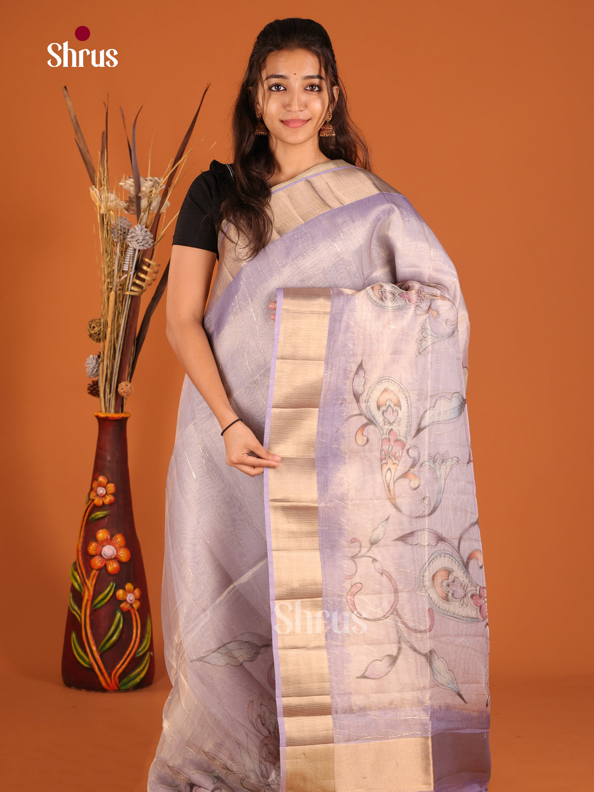 Lilac - Semi Organza Saree - Shop on Shrus.com