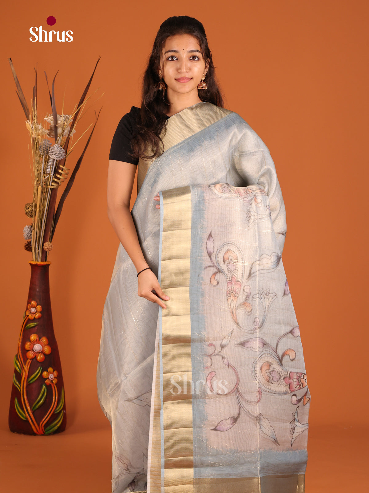 Light Blue - Semi Organza Saree - Shop on Shrus.com