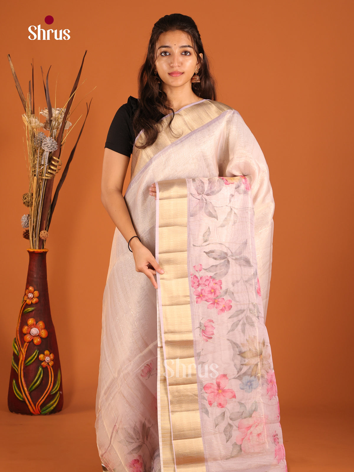 Lavender & Brown - Semi Organza Saree