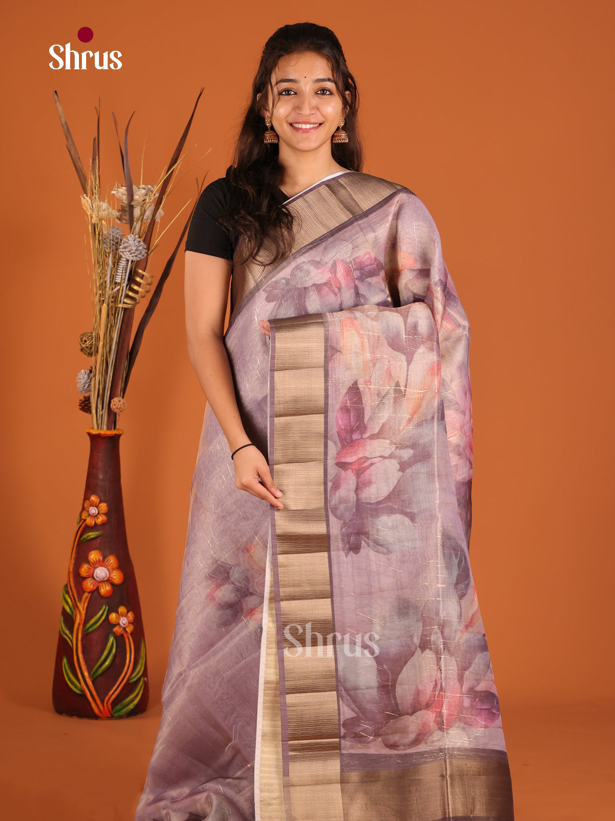 Purple - Semi Organza Saree - Shop on Shrus.com